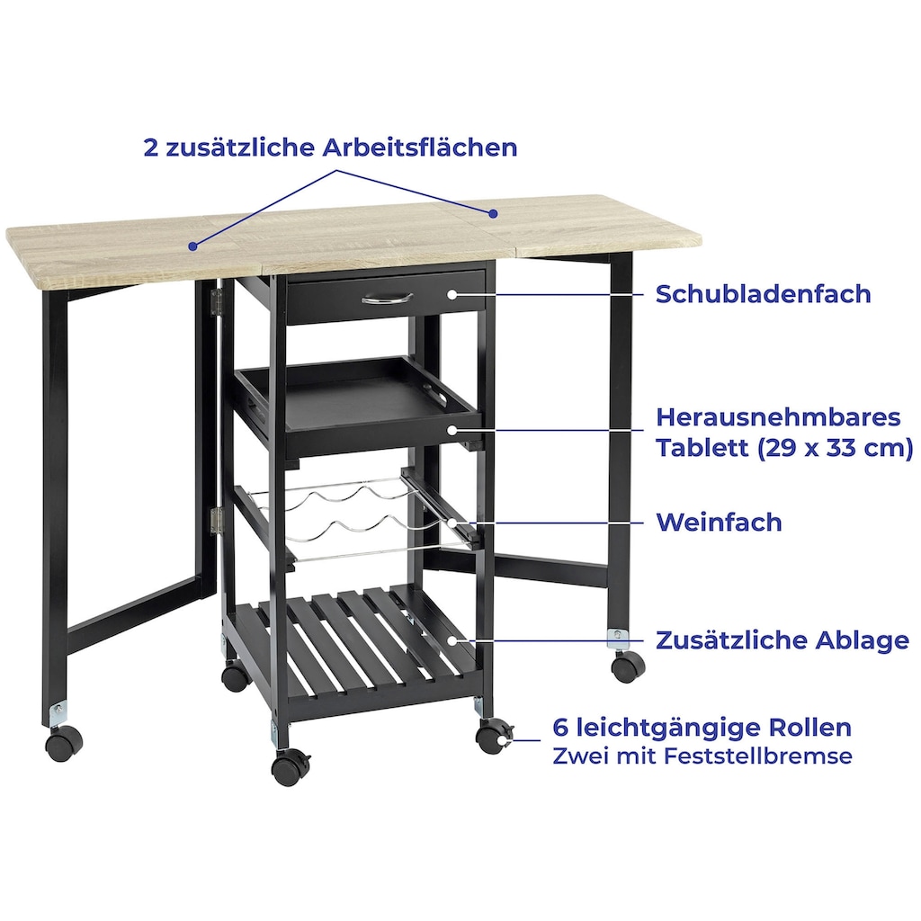 Maximex Küchenwagen, mit ausklappbaren Seitenteilen, rollbar