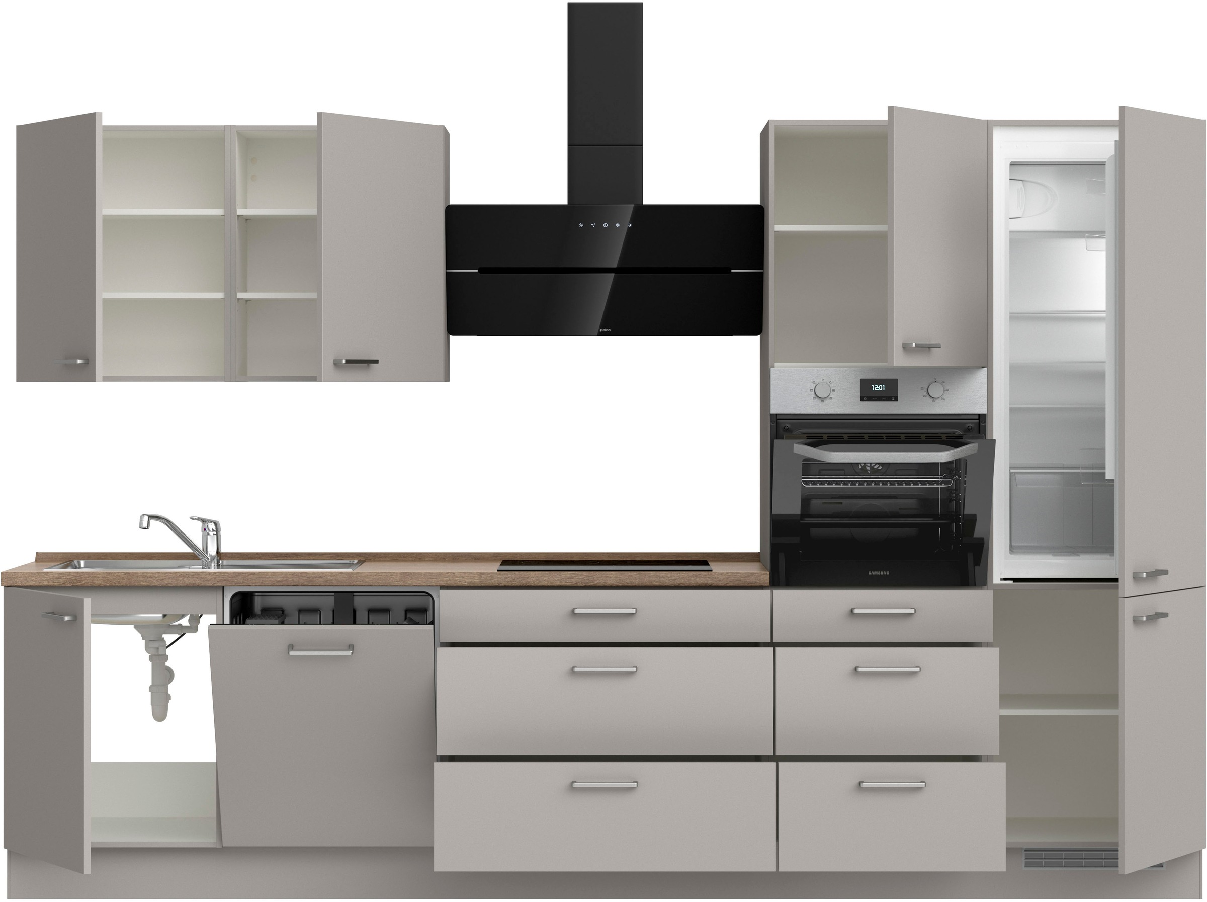nobilia® Küchenzeile »"Touch II"«, vormontiert, Ausrichtung wählbar, Breite 330 cm, wahlw. mit E-Geräten