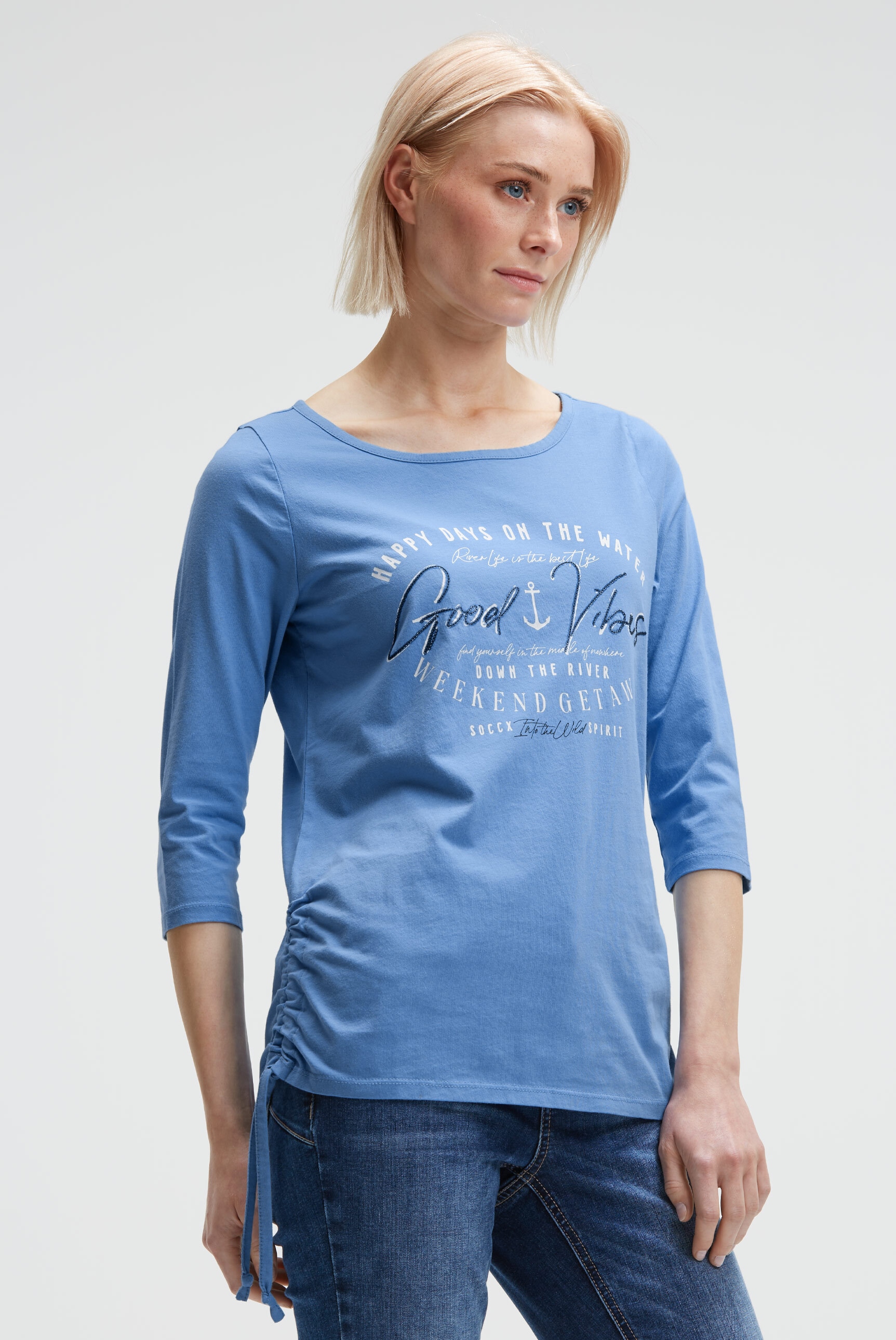 SOCCX 3/4-Arm-Shirt mit Bindeband am Saum günstig online kaufen