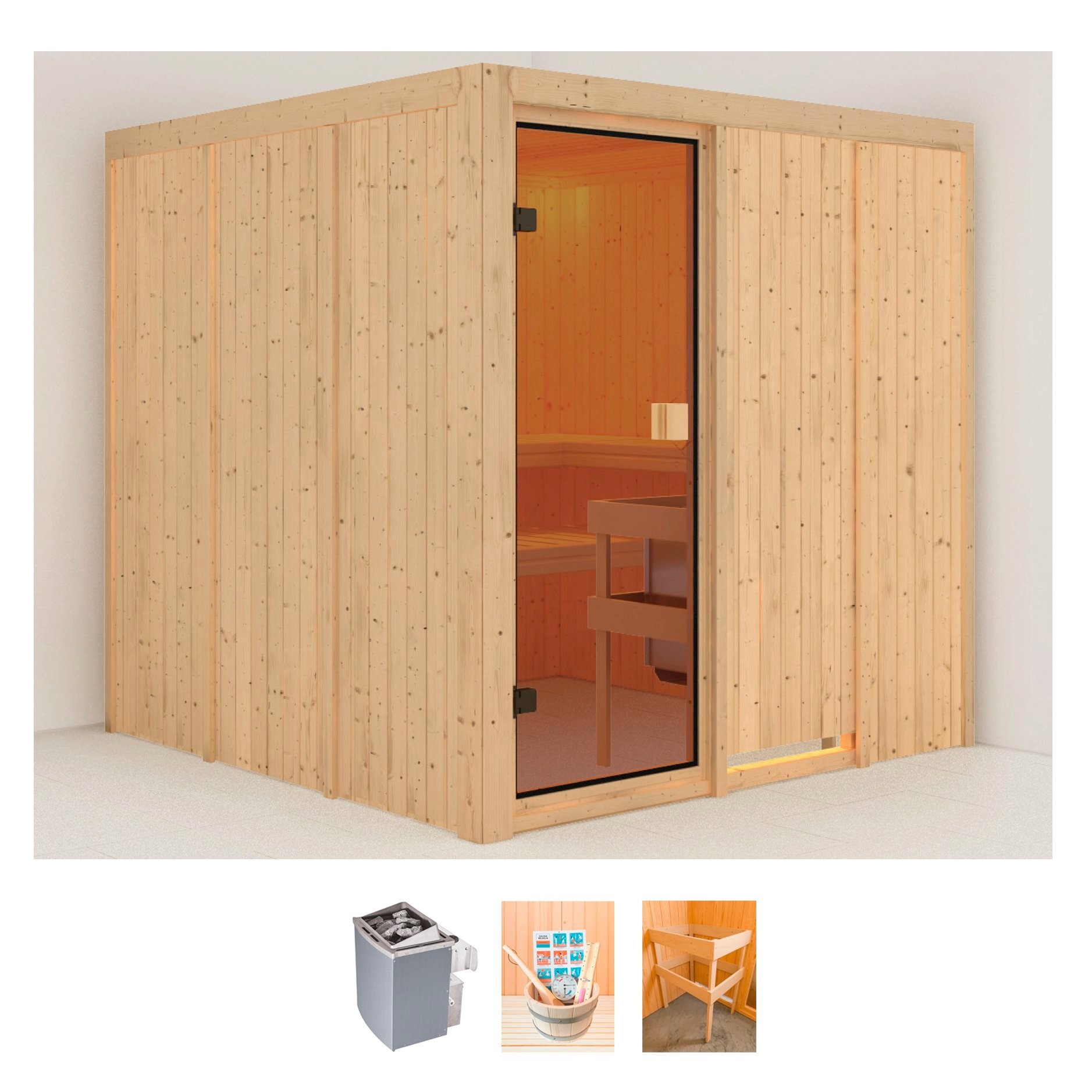welltime Sauna »Oana«, (Set), 9-kW-Ofen mit integr. Steuerung, mit 6-tlg. Zubehörset kaufen