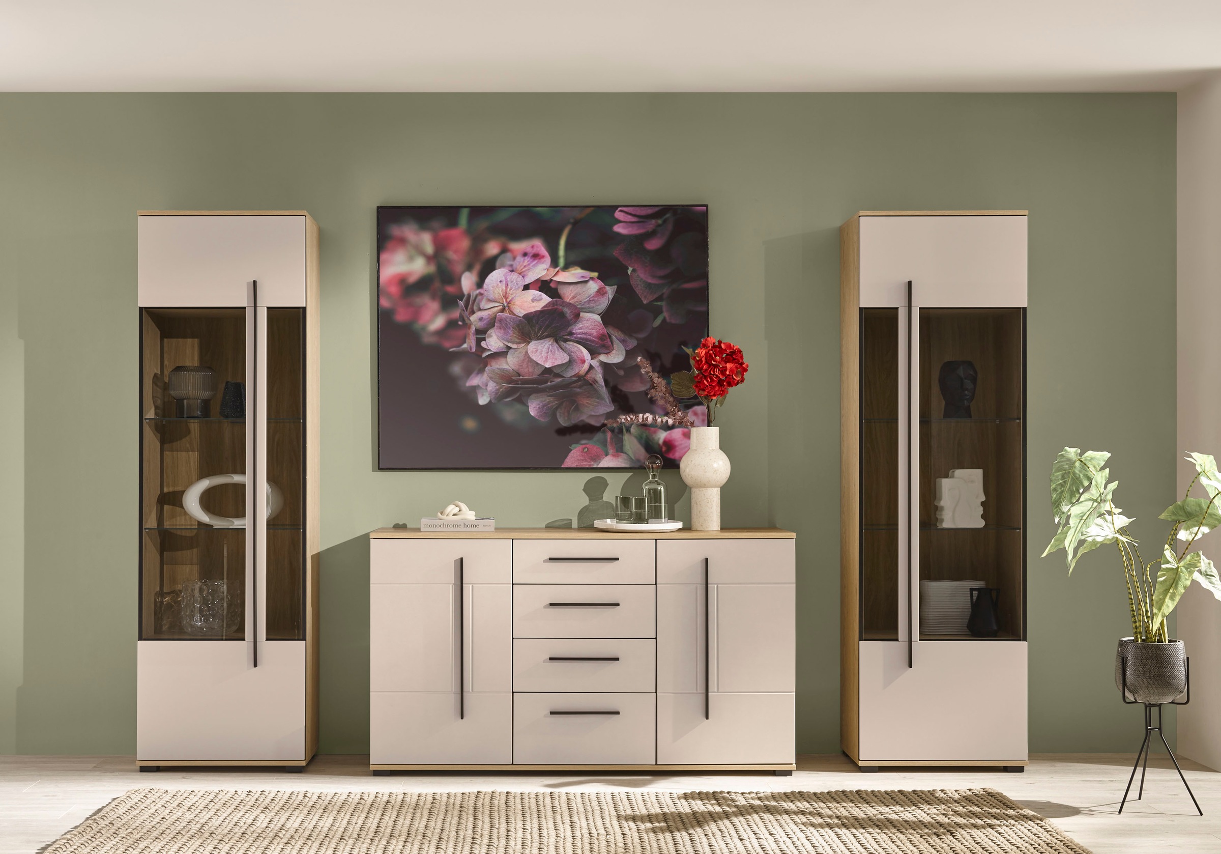 Home affaire Wohnwand "Cantara, Anbauwand, Wohnzimmer-Set, in Eiche Evoke, Weiß oder Kaschmir" Set