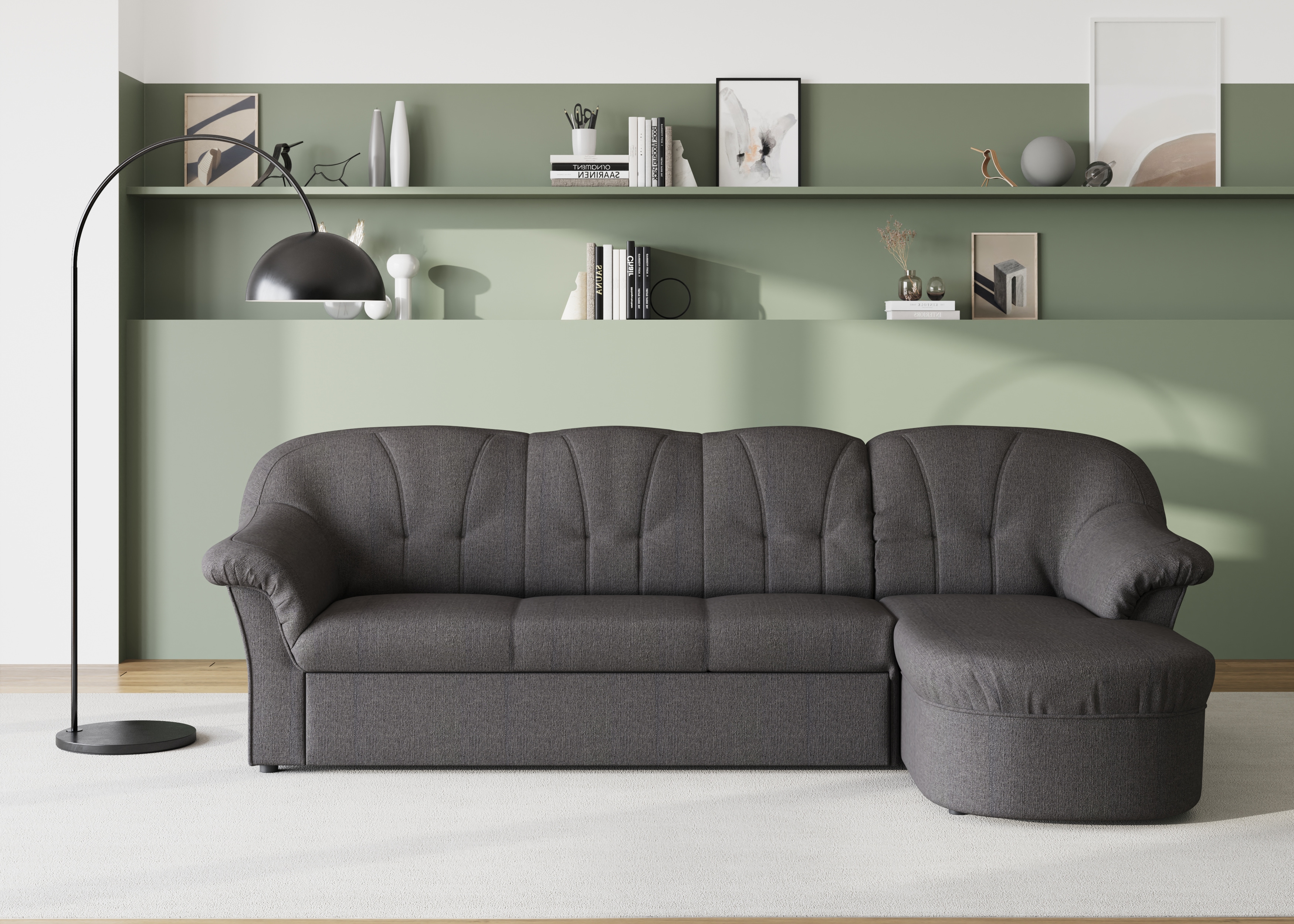 DOMO collection Ecksofa "Pegnitz, elegante Rückensteppung, kompakte Stellmaße 238/141cm, L-Form" wahlweise mit Bettfunktion