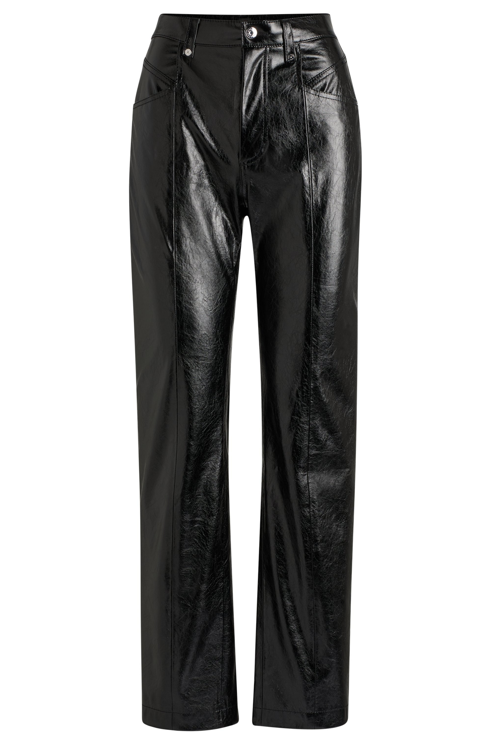 BOSS ORANGE Lederimitathose »Tadas Premium Damenmode«  mit Eingrifftaschne, Gürtelschlaufen, Ziernähte