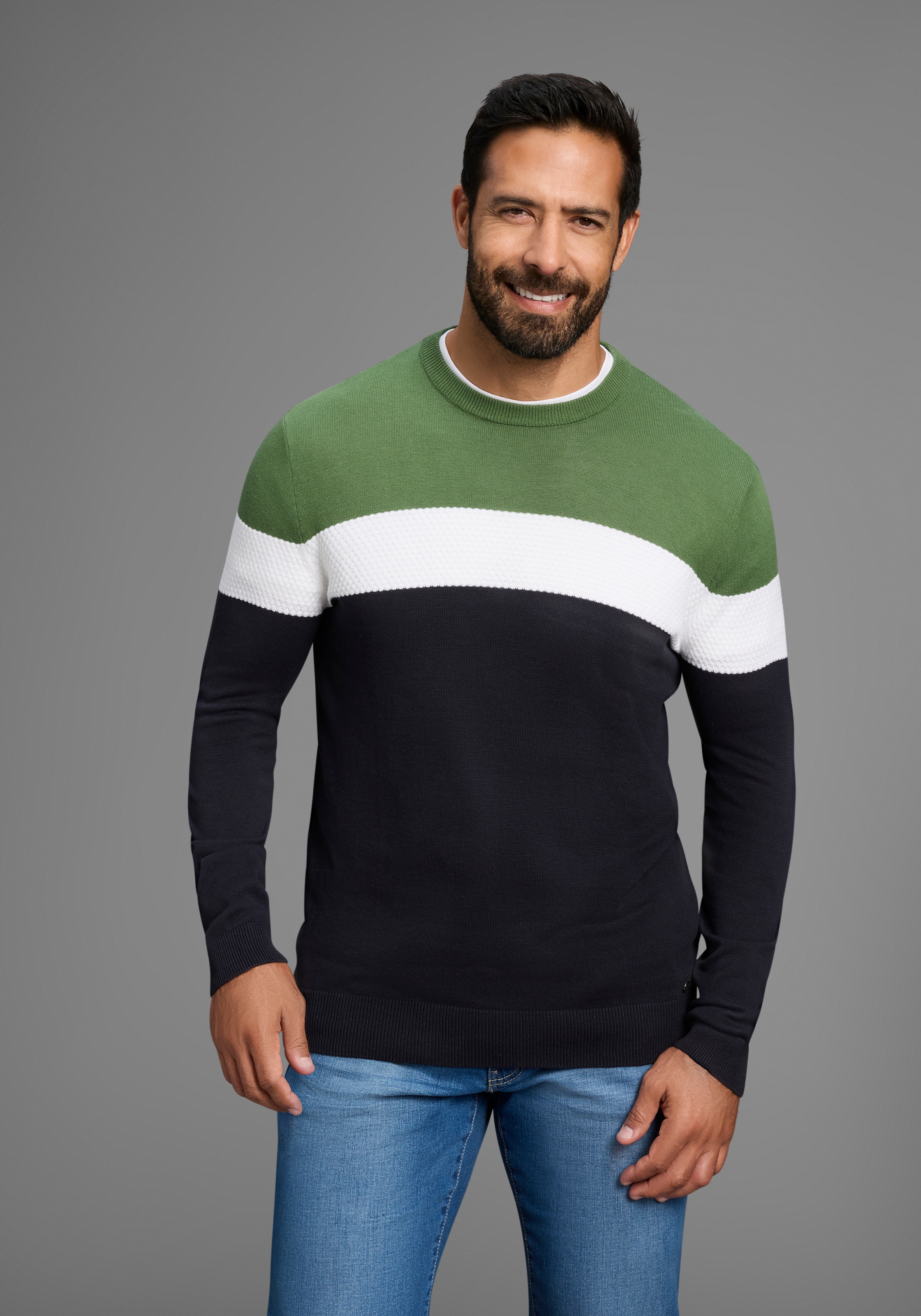 H.I.S Rundhalspullover "neue Farben", Colorblocking, in leichter Strickqual günstig online kaufen
