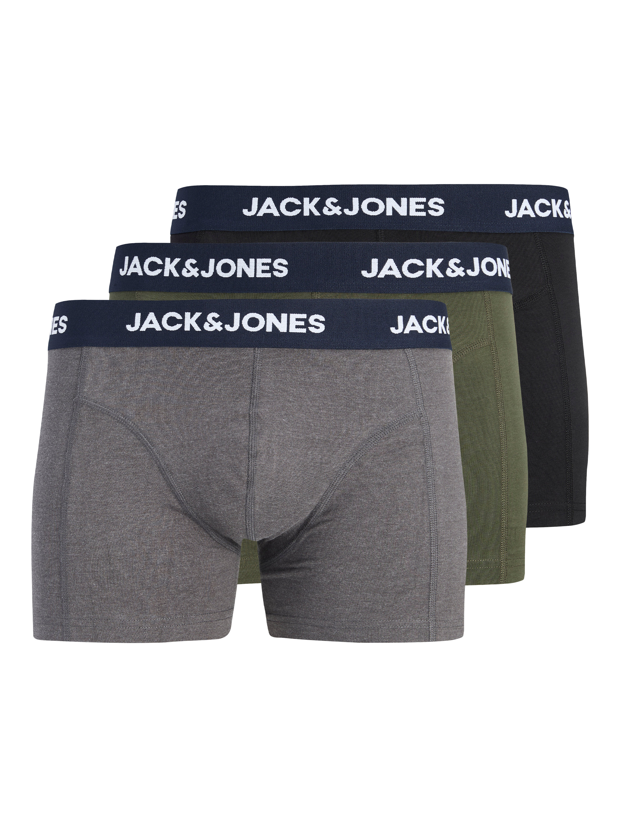 JACK & JONES Herren Trunk "JACLAMP SOLID TRUNKS 3 PACK", Gr. XXL, grau, Jersey, Obermaterial: 95% Baumwolle, 5% Elasthan, unifarben, Unterhosen,