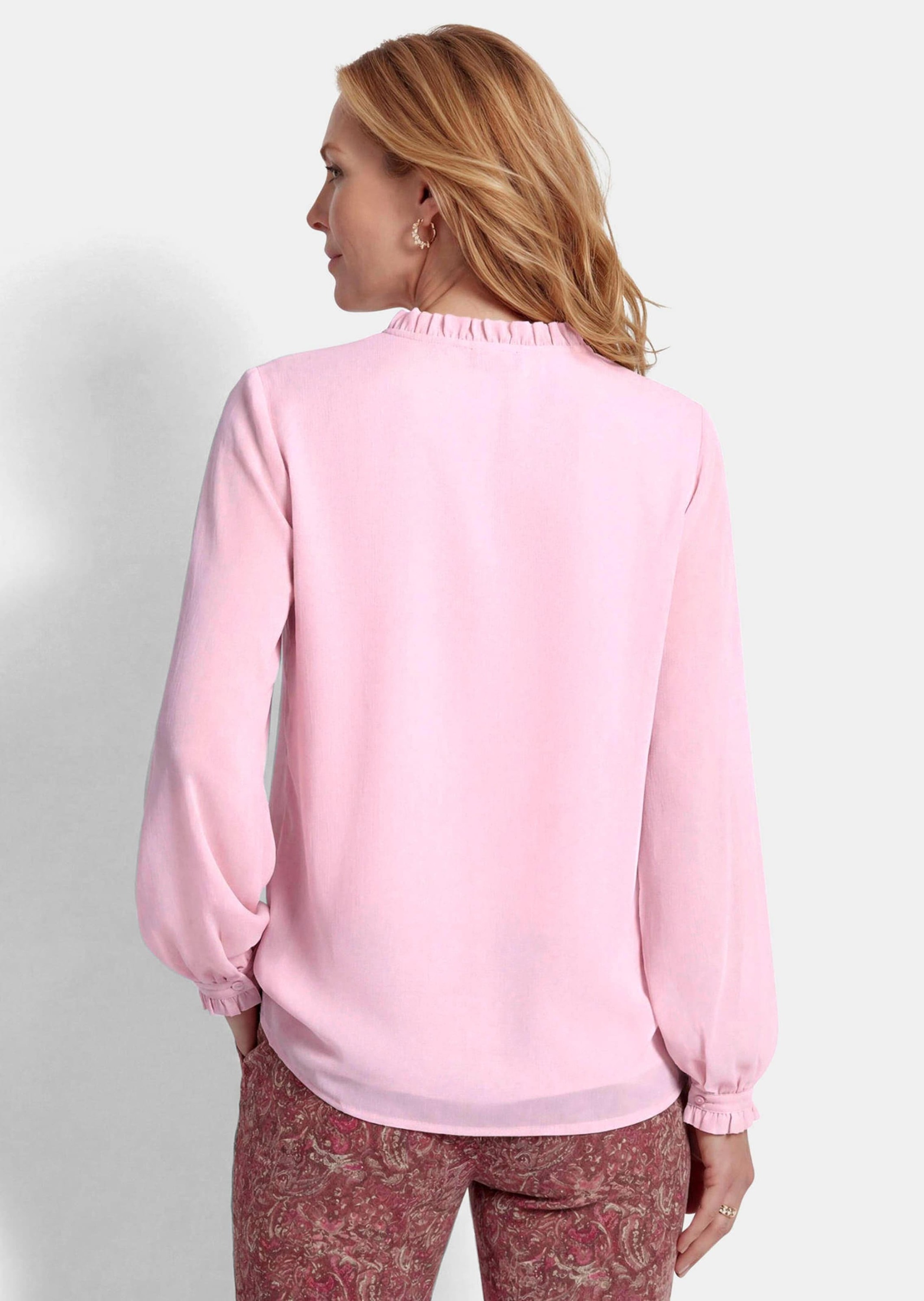 GOLDNER Schlupfbluse »Feminine Bluse mit Rüschen« Stoffbändchen am Ausschnitt