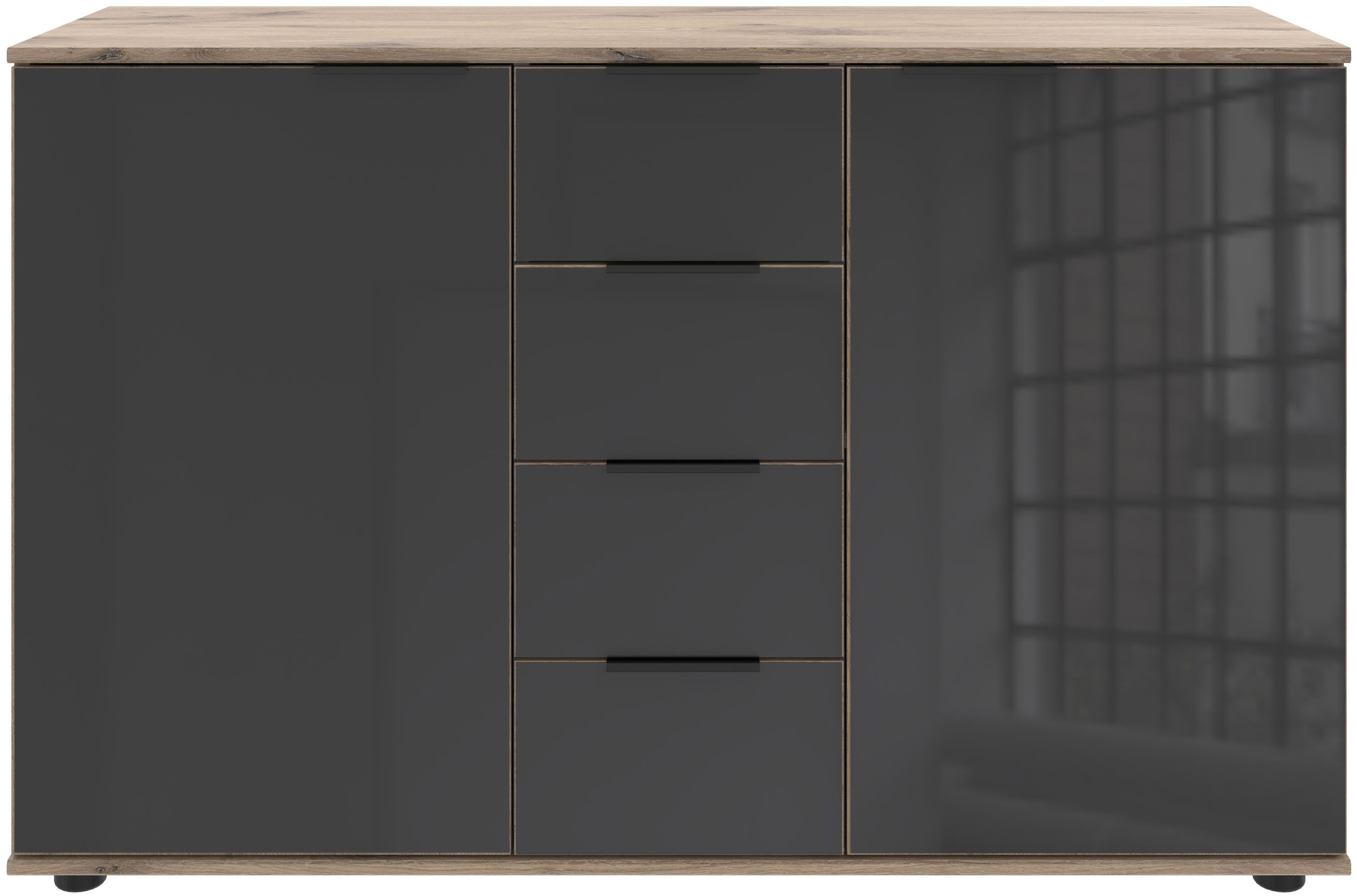 Wimex Kombikommode »Leonberg, Sideboard 2trg mit 4 Schubladen«, mit Glasfront, B/T/H 130/41/83cm, schwarze Metallgriffe