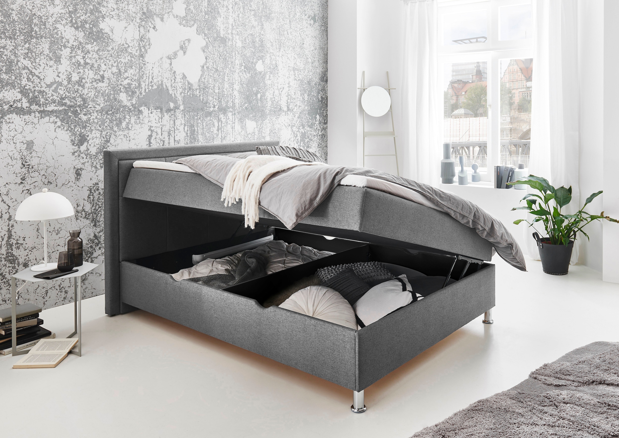 Home affaire »Fergus inkl. Bettkasten und Topper, Breite 120cm« mit Metallfuß in Chromoptik