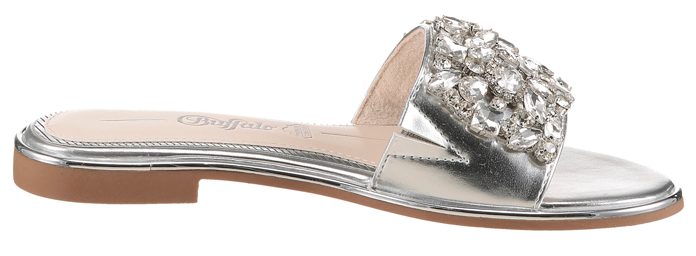 Buffalo Pantolette »KIRA SLIDE«, Sommerschuh, Strandschuh, Partypantolette mit Schmuckelementen