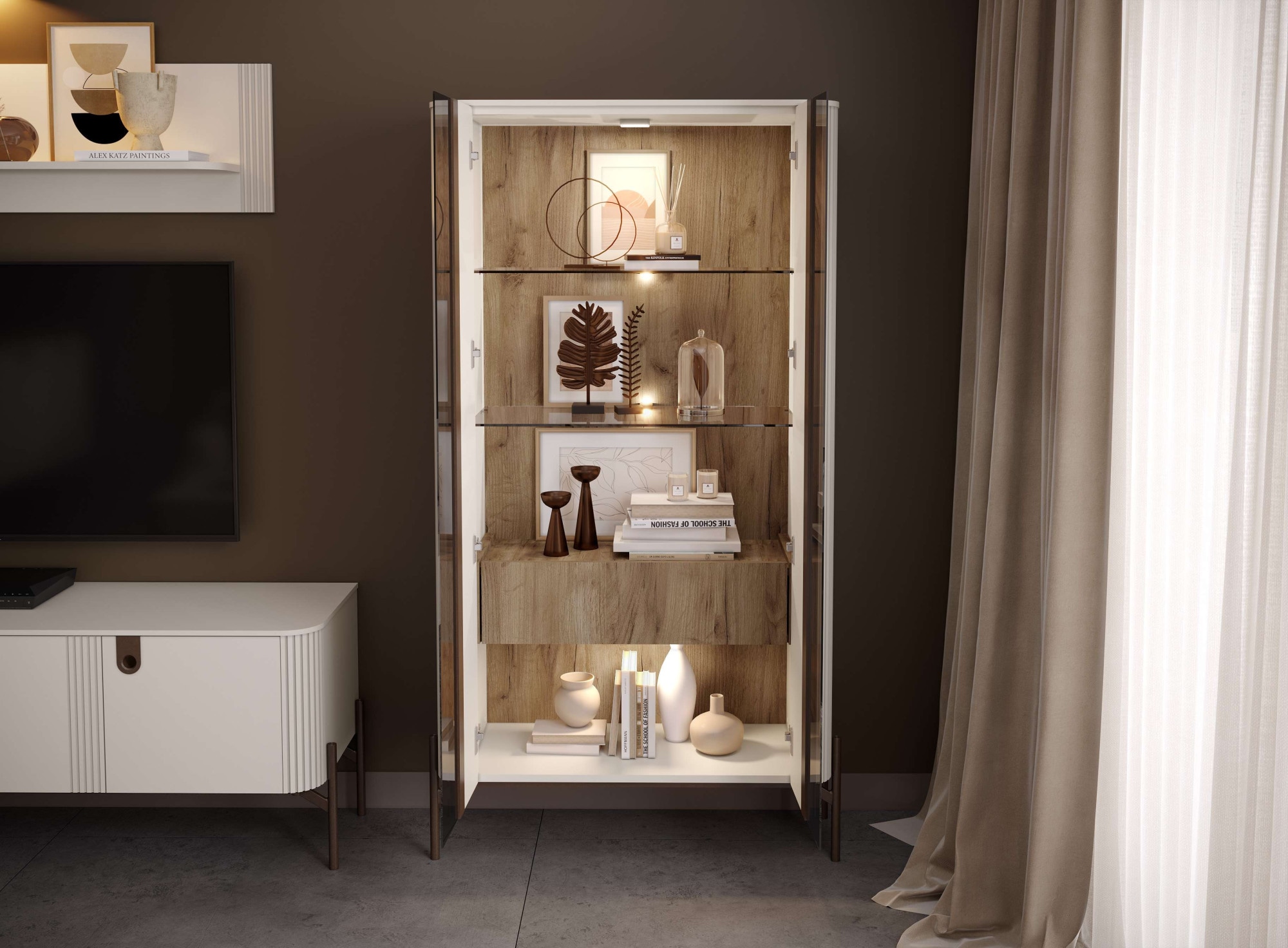 Home affaire Vitrine »Rondo, Showcase, Parsol-Sicherheitsglas, integrierte LED-Beleuchtung« UV lackiert, Soft Close Funktion, Metallrahmen als Basis des Elements