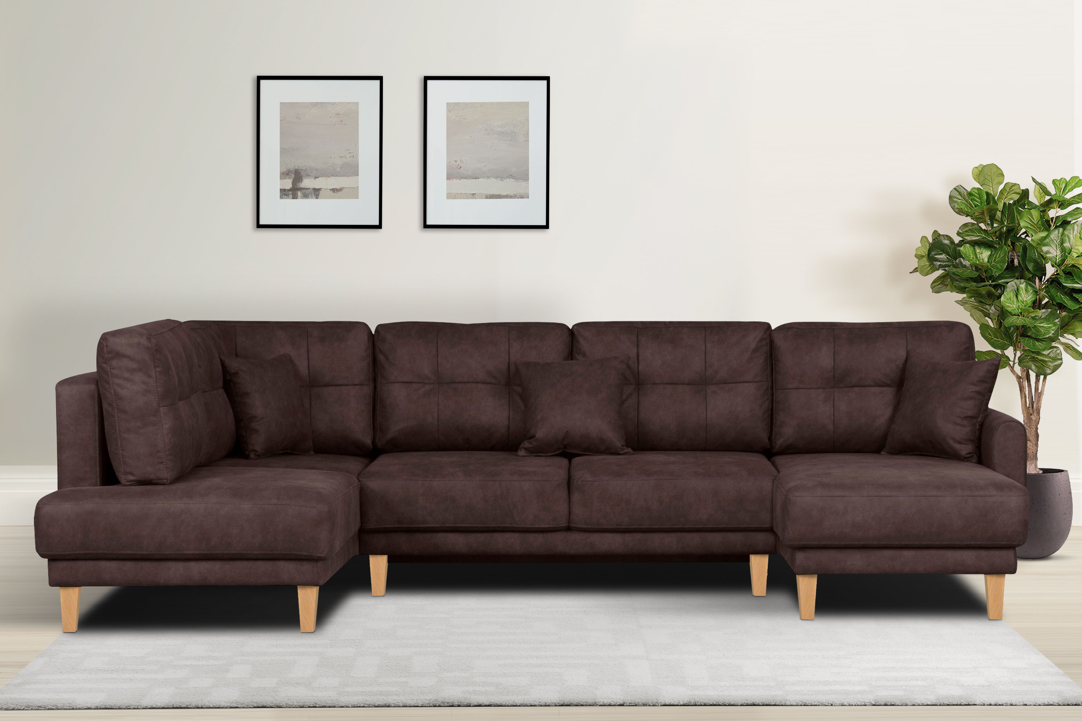 OTTO home Wohnlandschaft "TRIPLO U-Form wahlweise mit Schlaffunktion, B/T/H: 310/192/90 cm" Schlafsofa, auch mit Bettkasten, Steppung im Rückenkissen