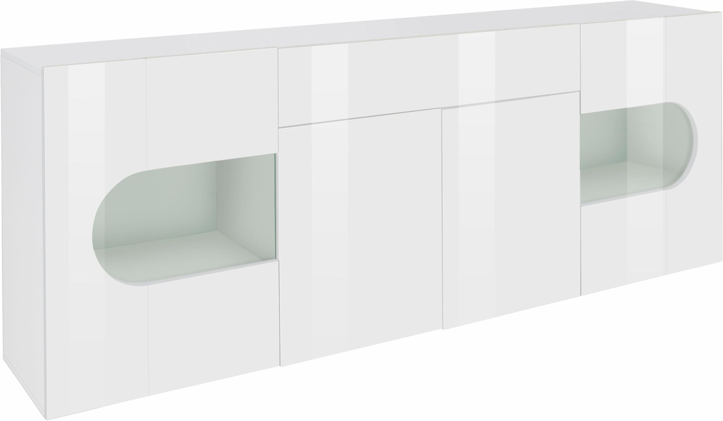 INOSIGN Sideboard »Real,Vitrine,Kommode,Schrank,Breite 220 cm komplett hochglanz lackiert«, mit 4 Türen davon 2 Glastüren und 1 schublade ohne Griff