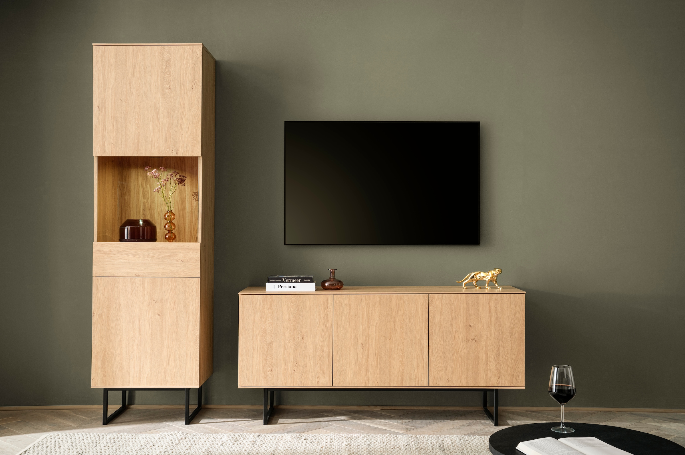 Home affaire Wohnwand "Lund, moderne Anbauwand, Wohnzimmer-Set in Stone Oak günstig online kaufen