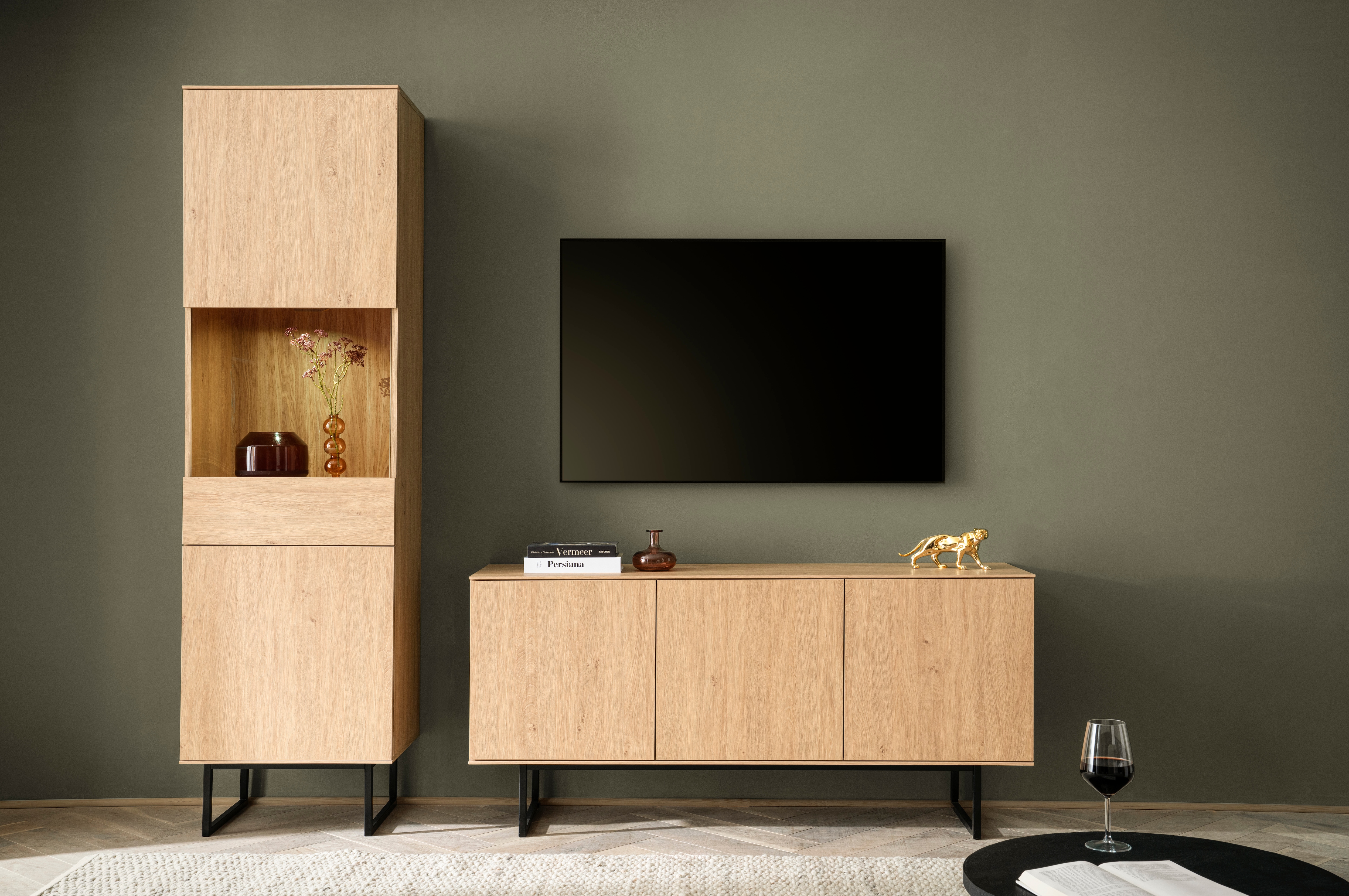 Home affaire Wohnzimmer-Set "Lund, moderne Anbauwand, Wohnzimmer-Set in Stone Oak oder Nussbaum" 2 Stk. tlg.