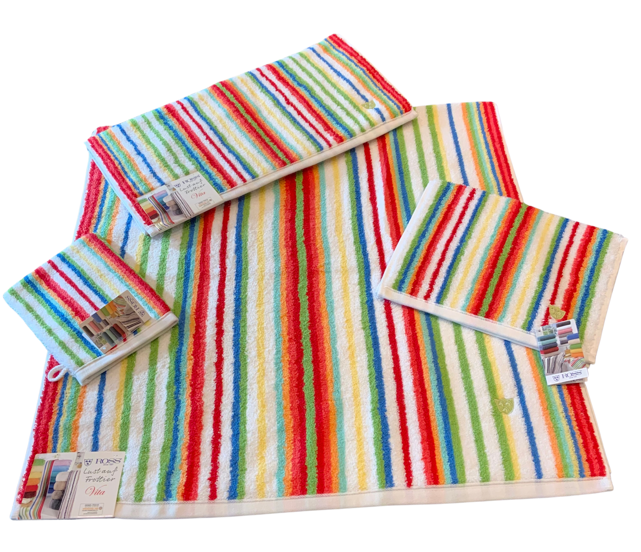 Saunatuch ROSS, B:80cm L:200cm, rot, Frottier, Baumwolle, Handtücher, "Multicolor", mit Streifen und gesticktem ROSS-Emblem