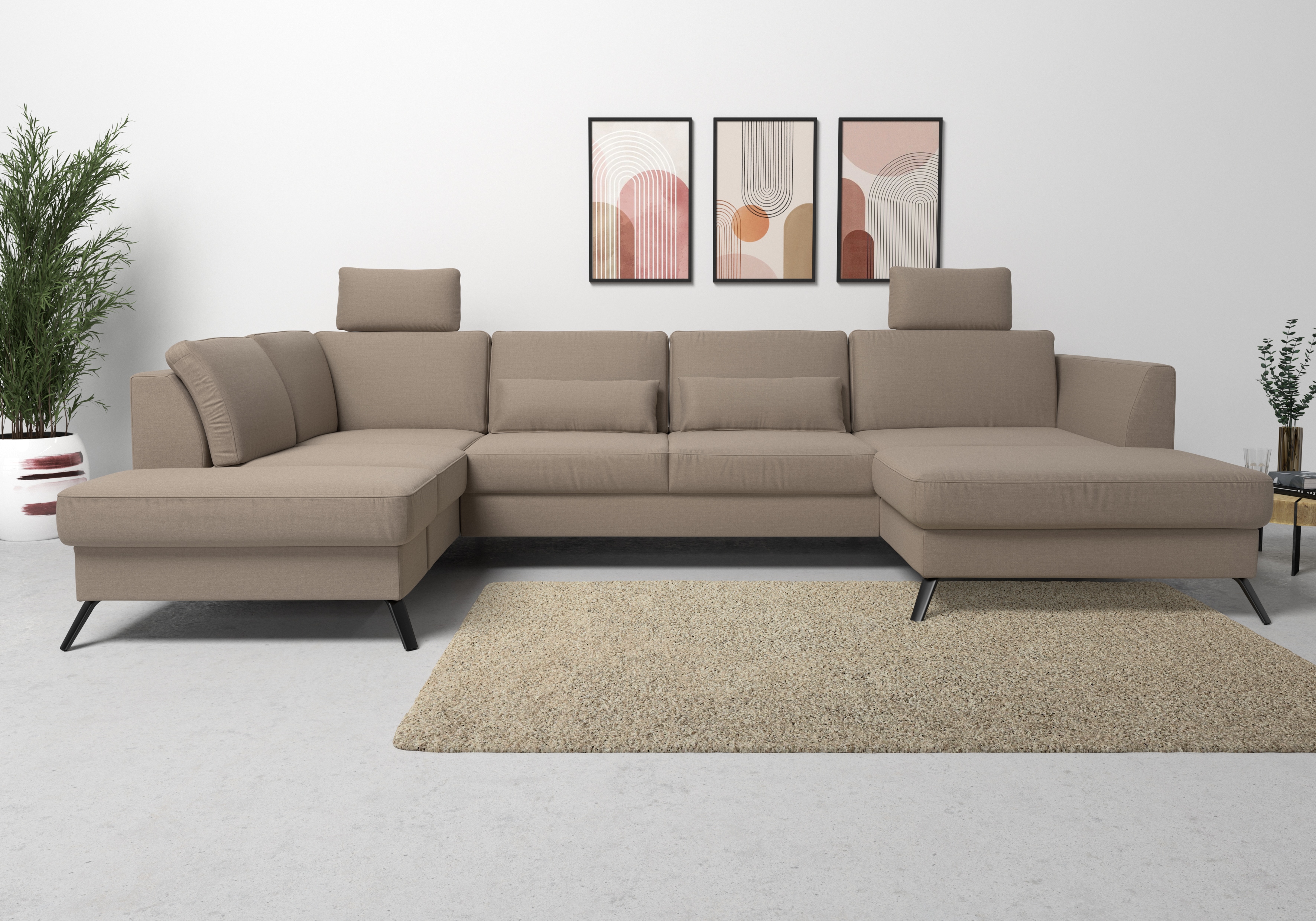 sit&more Wohnlandschaft "Olsen U-Form" inklusive Sitztiefenverstellung, optional Schlaffunktion, 15cm hoch