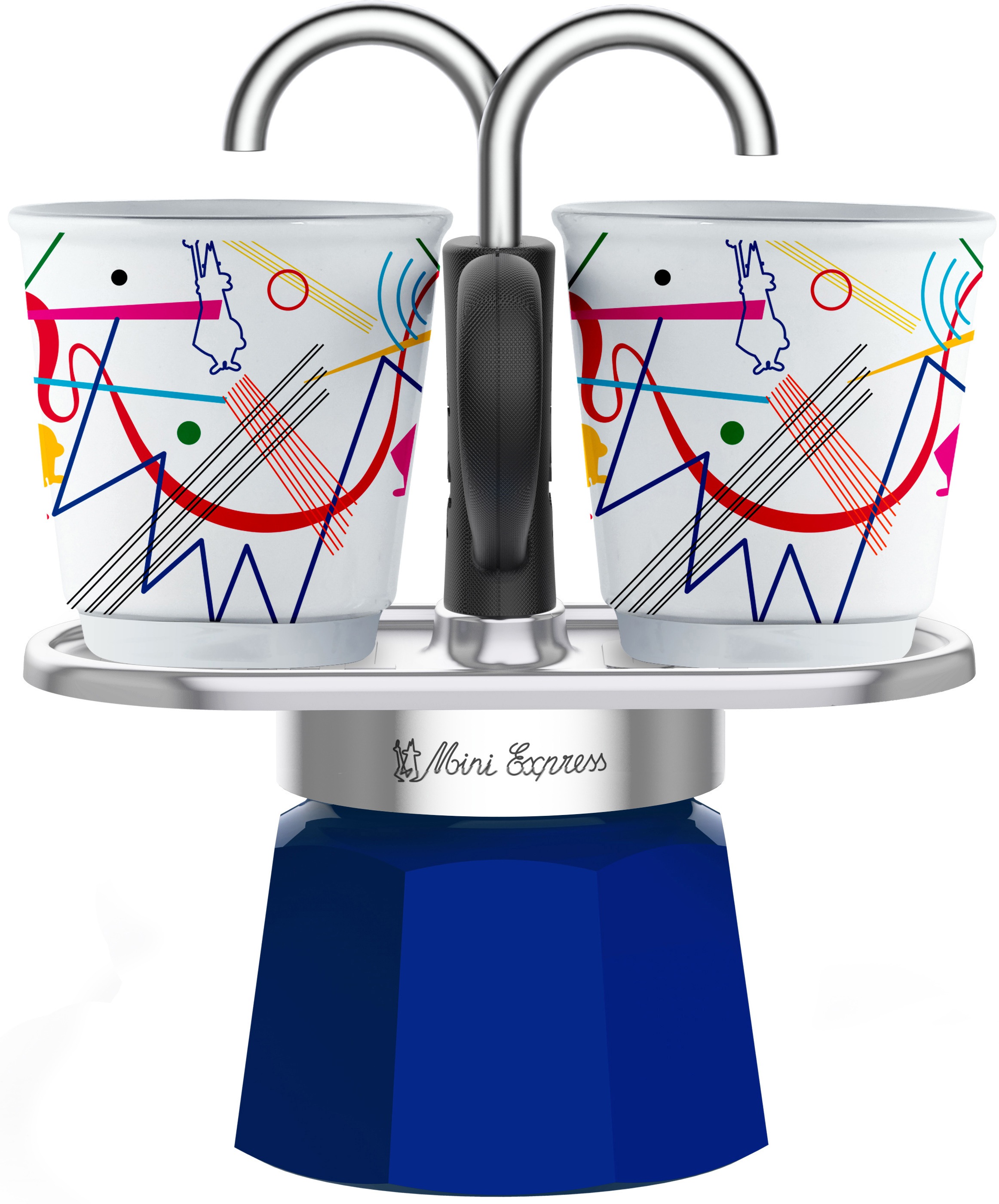 BIALETTI Espressokocher "Mini Express Kandinsky", 0,09 l Kaffeekanne, (1 Espressokocher + 2 Espressobecher, 90 ml)