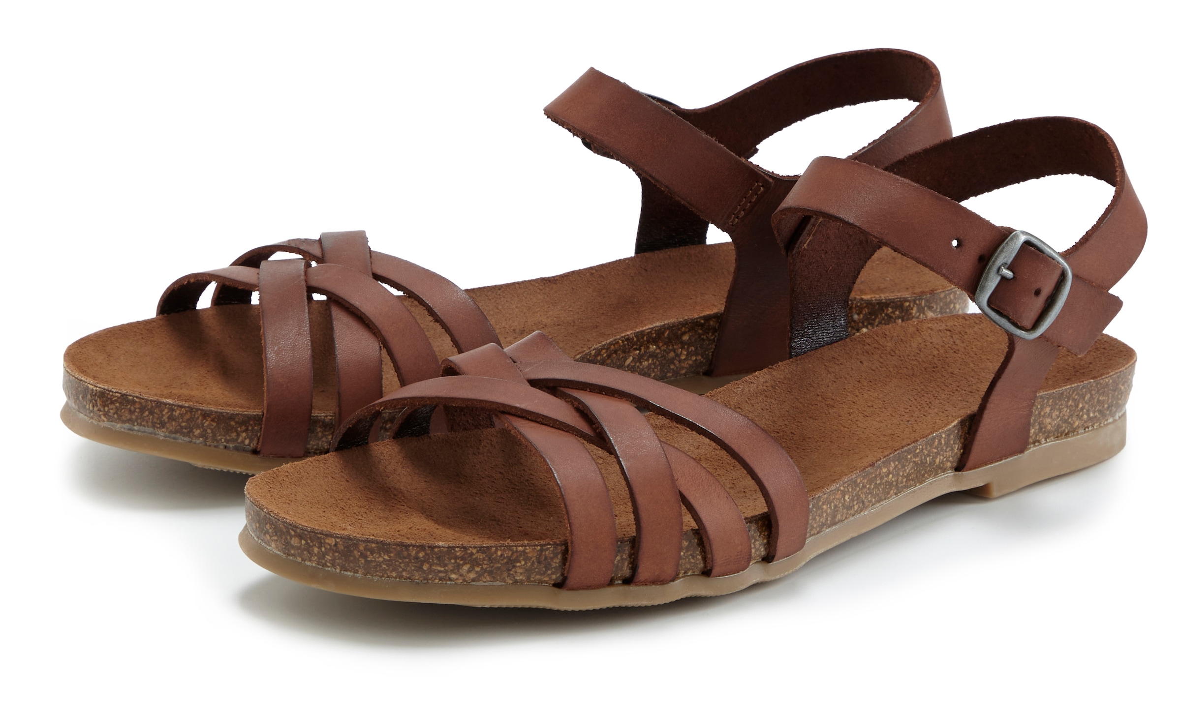 LASCANA Sandale "Sandalette, Sommerschuh" aus Leder mit komfortablem Korkfu günstig online kaufen