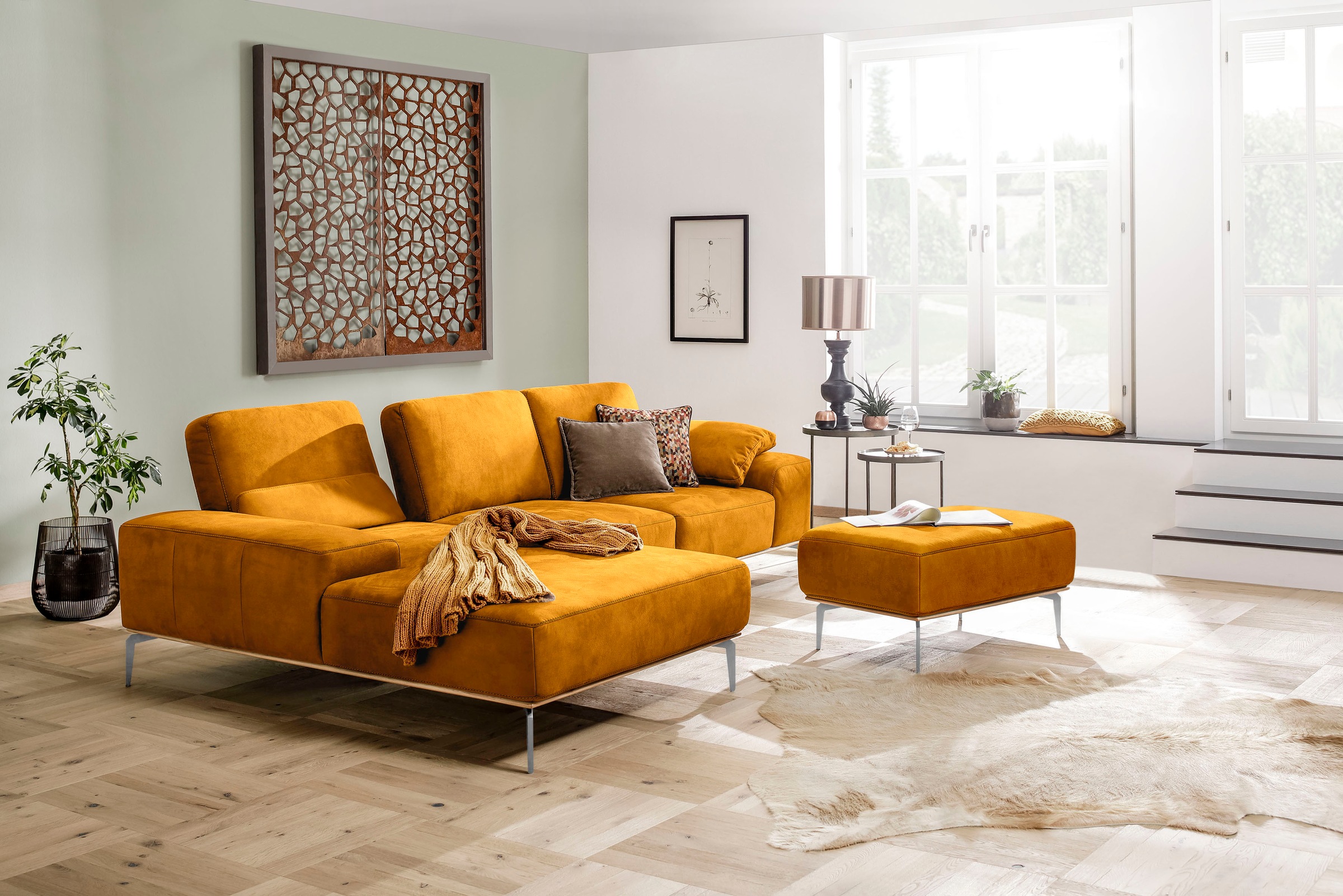 W.SCHILLIG Polsterhocker »run«, mit elegantem Holzsockel, Füße in Chrom glänzend, Breite 75 cm