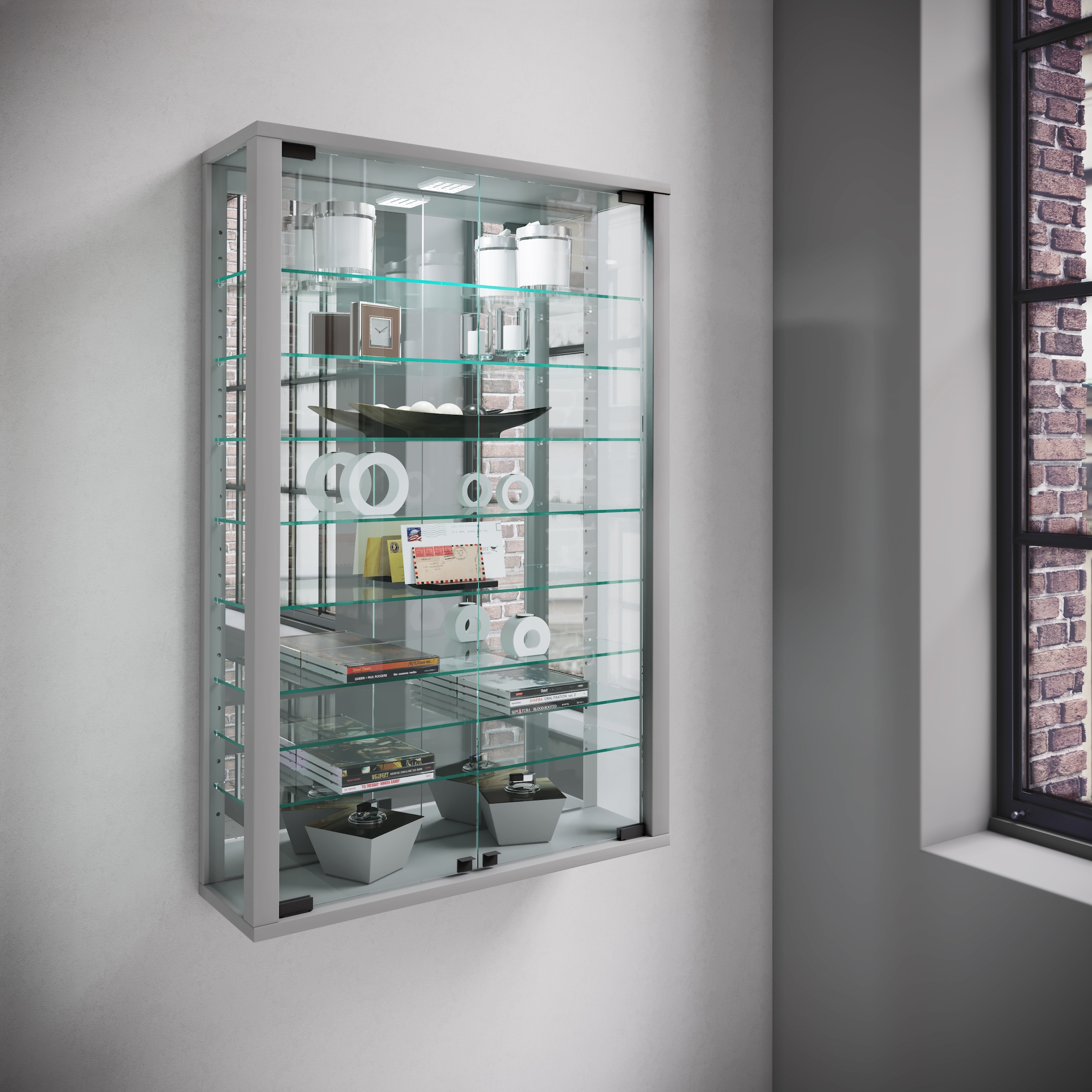 VCM Wandregal »VCM Glasvitrine hängend | Vitrine Glas mit ESG-Sicherheitsglas | Maße ca. . H. 91 x B. 59 x T. 18 cm| Hängevitrine Glas | Modern und platzsparend | Vitrine Glas - Vitrosa Mini Spiegel«