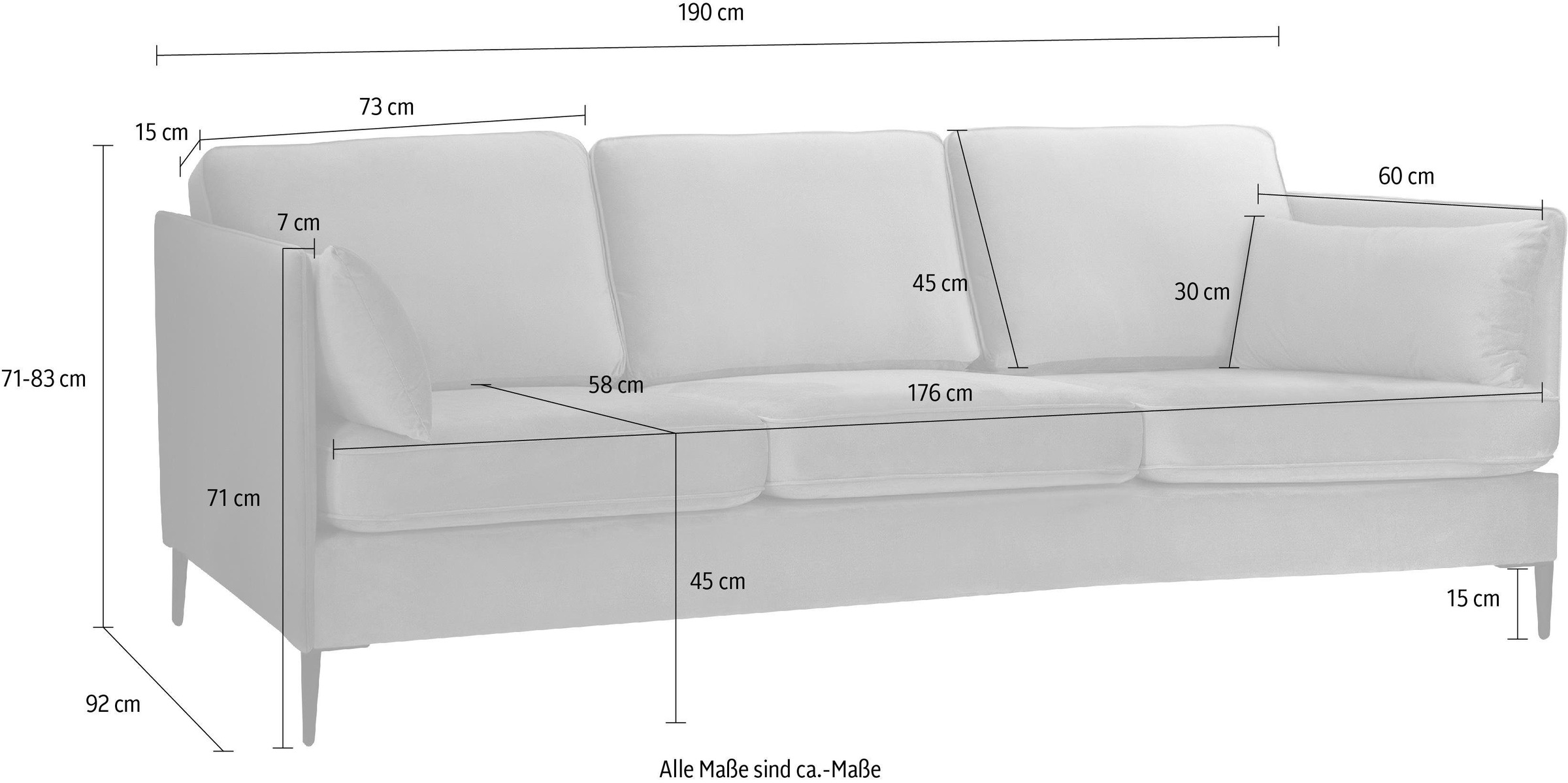 Home affaire 3-Sitzer "Light" inklusive loser Zierkissen, mit schmalen Arml günstig online kaufen