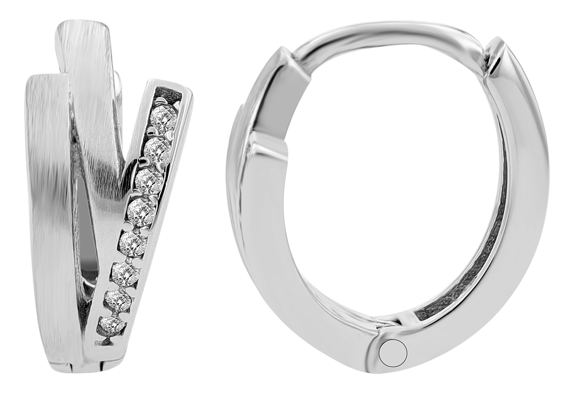 Adelia's 925 Sterling Silver Hinged Hoop Earrings with Cubic Zirconia Silver 2