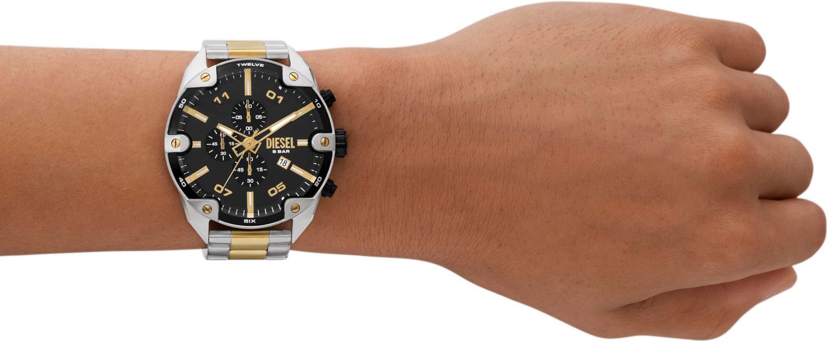 Diesel Chronograph »SPIKED«, Quarzuhr, Armbanduhr, Herrenuhr, Stoppfunktion, Edelstahlarmband