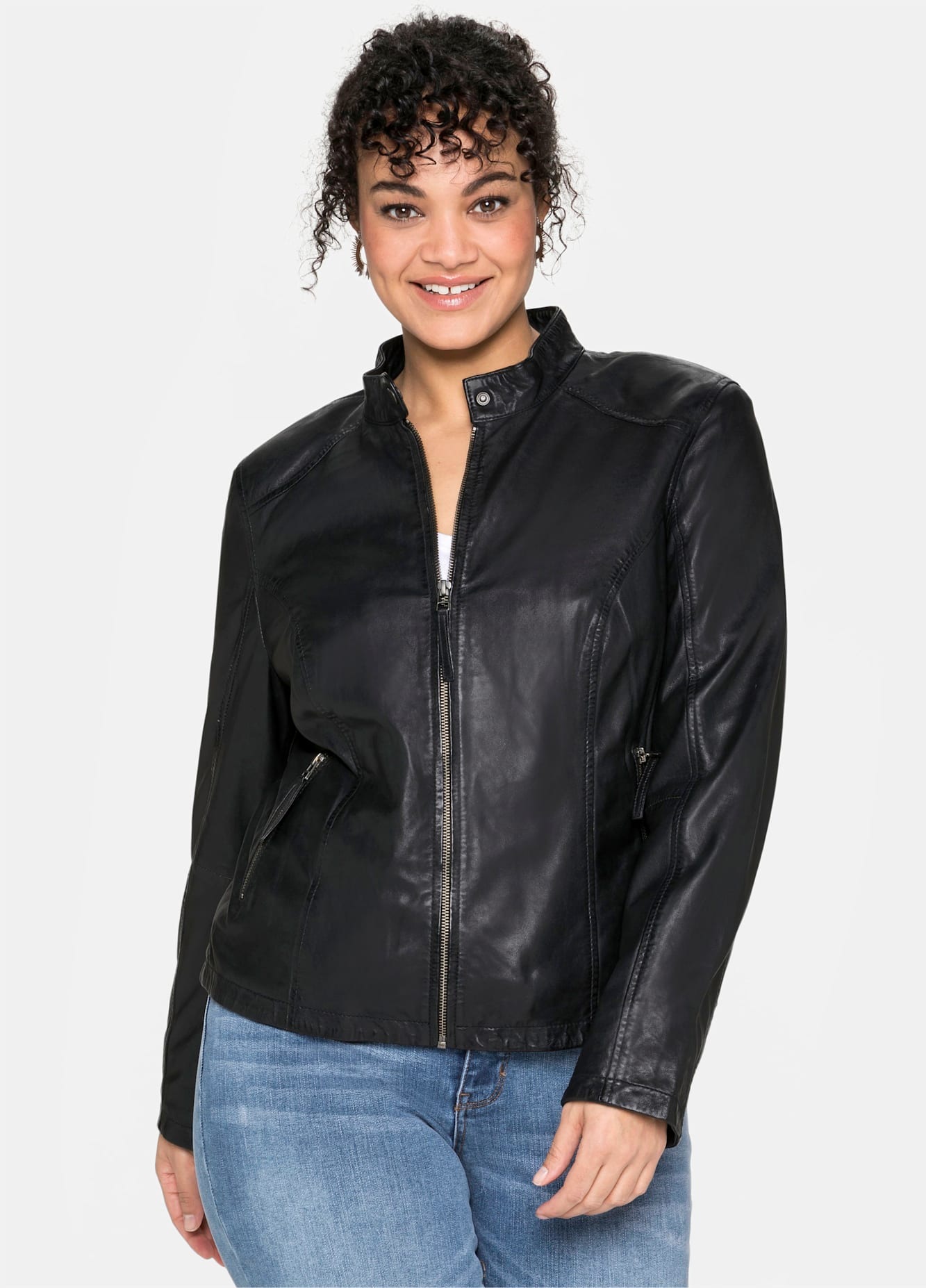 Sheego Lederjacke, ohne Kapuze günstig online kaufen