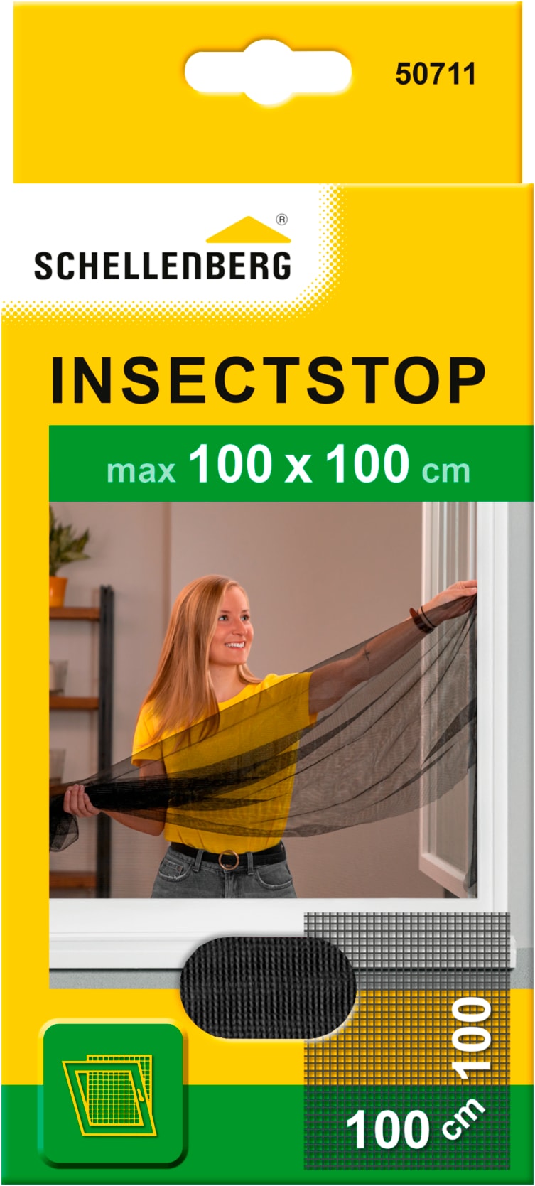 SCHELLENBERG "für Fenster ohne bohren" Set, 1 Stk. tlg. Insektenschutz inkl. Befestigungsband, 100 x 100 cm, weiß, anthrazit