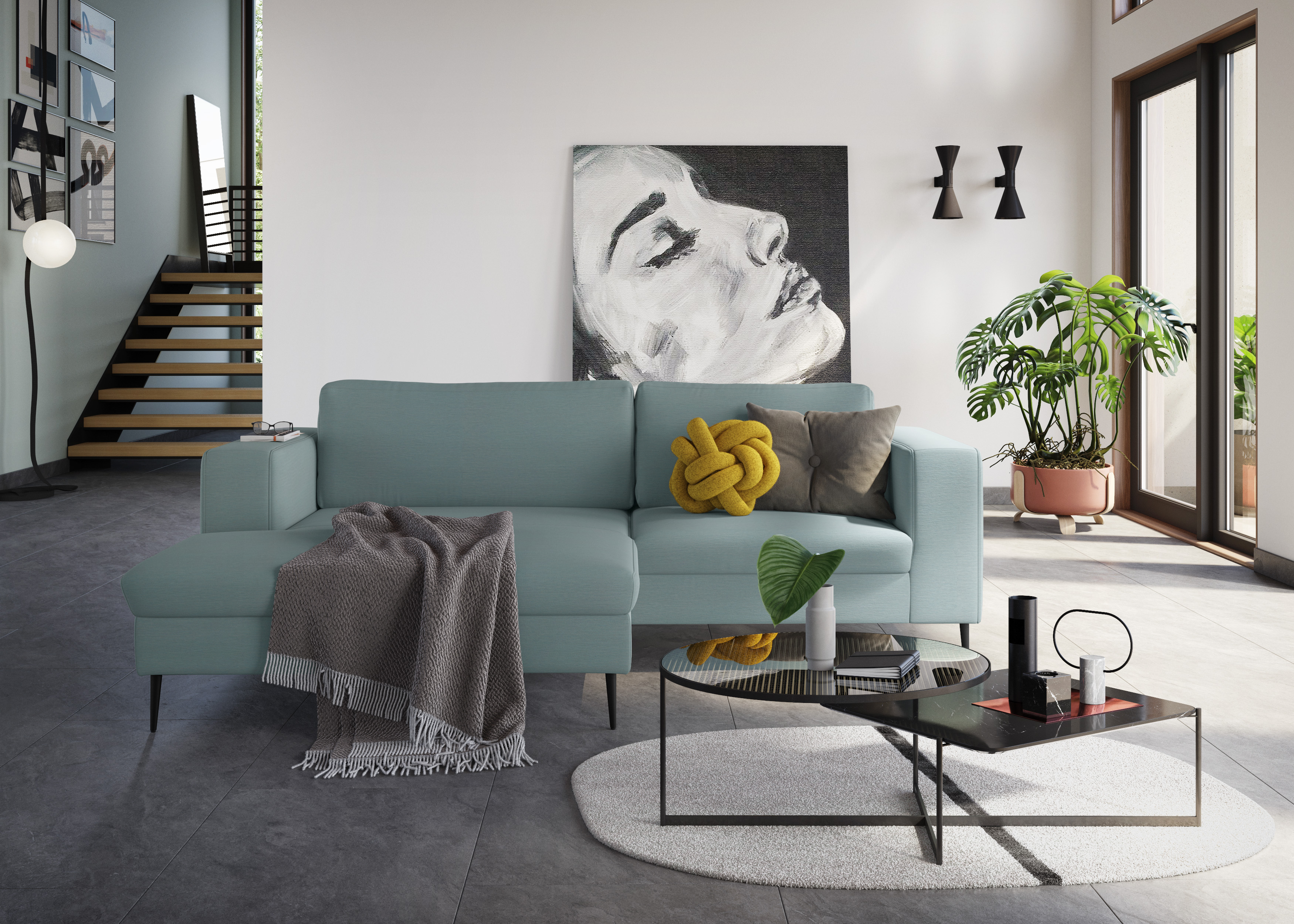 DOMO collection Ecksofa "Modica kompakt und elegant, Breite 244, L-Form" Auch in Cord, Fußhöhe passend für gängige Saugroboter