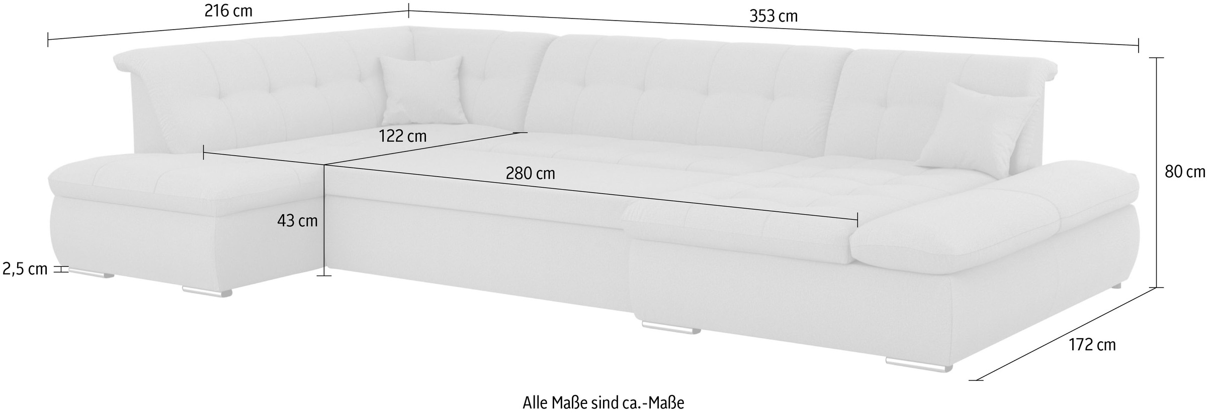 DOMO collection Wohnlandschaft »Moric U-Form auch in Cord«, im XXL-Format, wahlweise mit Bettfunktion und Armlehnenverstellung