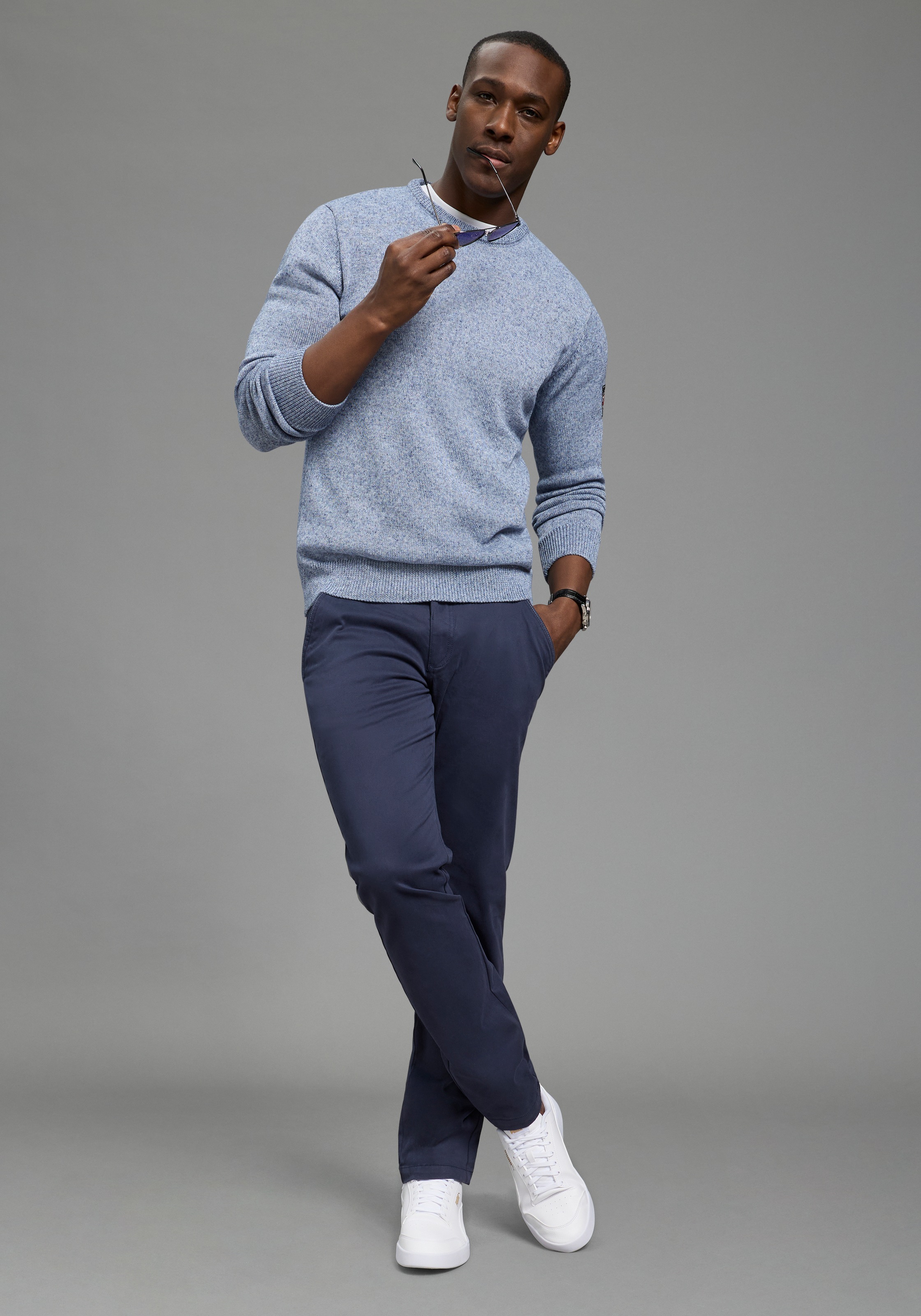 DELMAO Rundhalspullover "Neue Kollektion Sommerlicher Leinenanteil" Rundhal günstig online kaufen