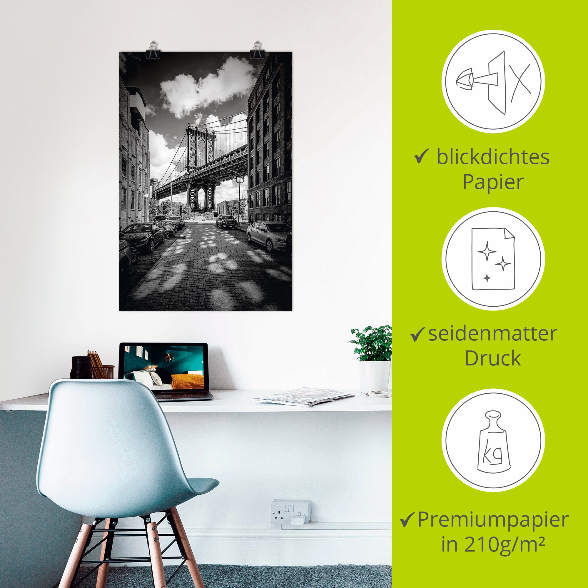 Artland Wandbild »Manhattan Bridge in Brooklyn, New York«, New York, (1 St.), als Leinwandbild, Poster in verschied. Größen