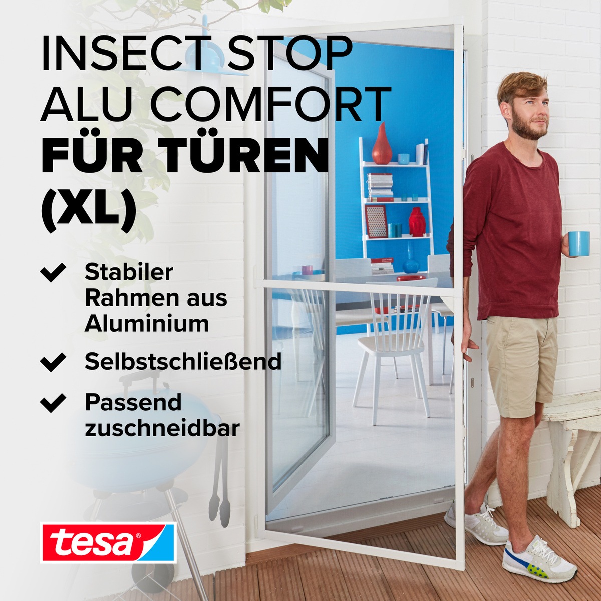 Tesa Fliegengitter Insect Stop Alu Comfort Tür XL 1,20x2,14m weiß
