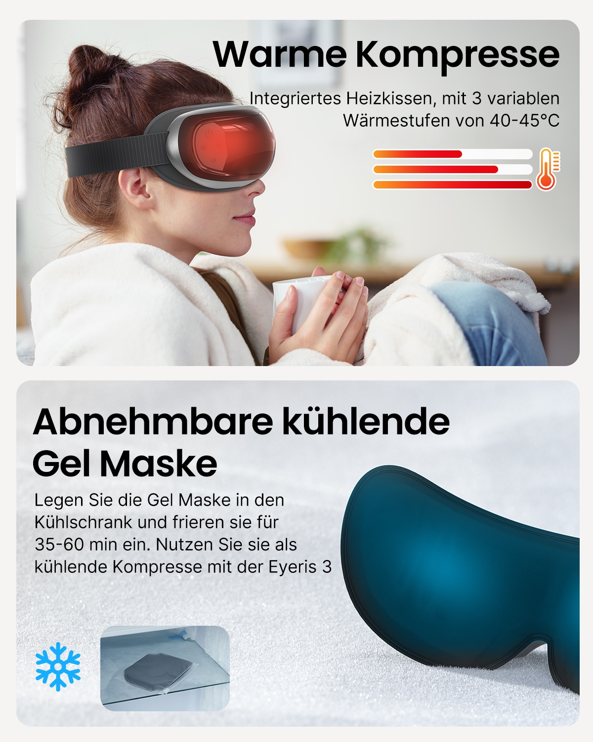 Renpho Gesichtsmassagegerät »Eyeris 3 Augenmassagegerät G010V«, Sprachgesteuertes Pflegeerlebnis mit Wärme, Kühlung und Akupressur