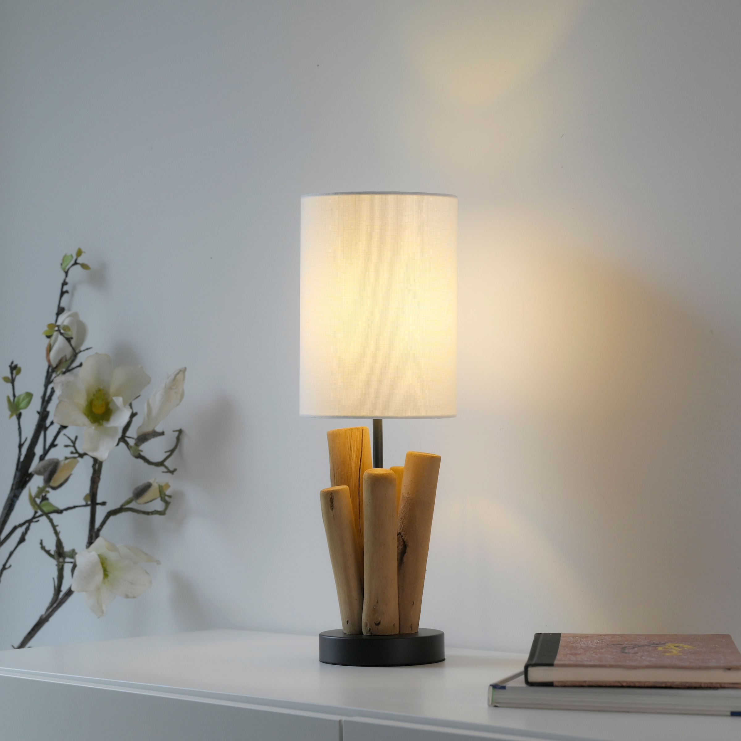 OTTO home Tischleuchte »Heddle« E14 1 Stk. Holz - Optik, Vintage Style, Schnurschalter, Tischlampe