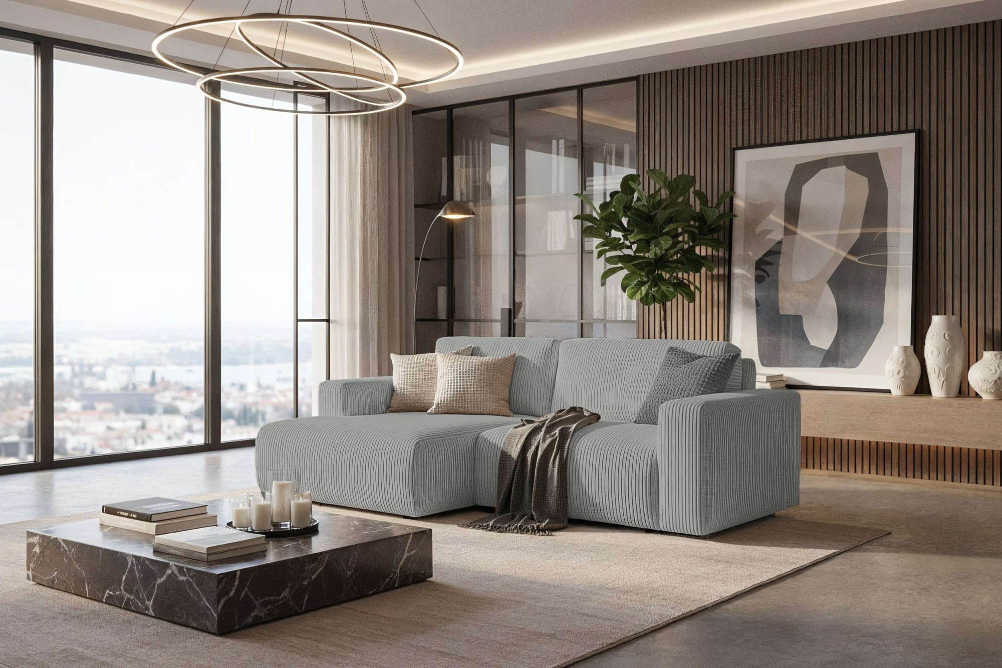 Home affaire Schlafsofa "Noord Schlafecksofa, Breite 250 cm" Cord, Struktur, Webstoff, mit Wellenunterfederung, Massivholzrahmen