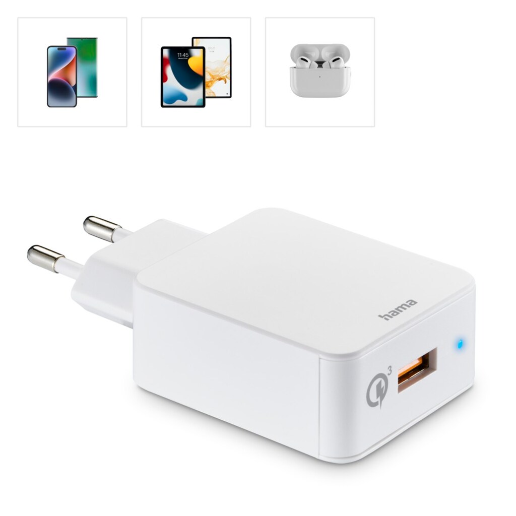 Hama USB-Ladegerät »Schnellladegerät "Qualcomm® Quick Charge™ 3.0", USB-A, 19,5 W, Weiß«