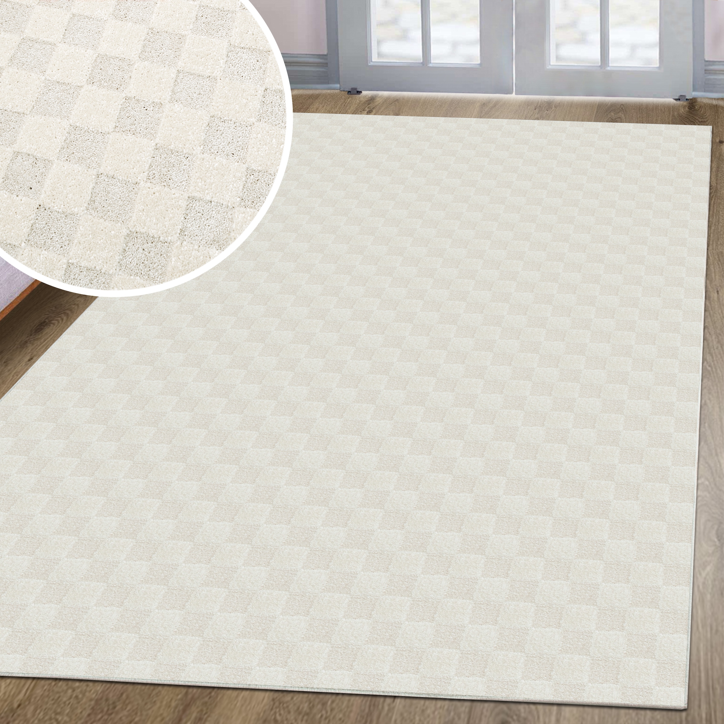 my home Teppich »Lummia, Schachbrett-Design in Hoch-Tief-Struktur«, rechteckig, 9 mm Höhe, 3D-Effekt, softer Kurzflor, pflegeleicht, Scandi-Look
