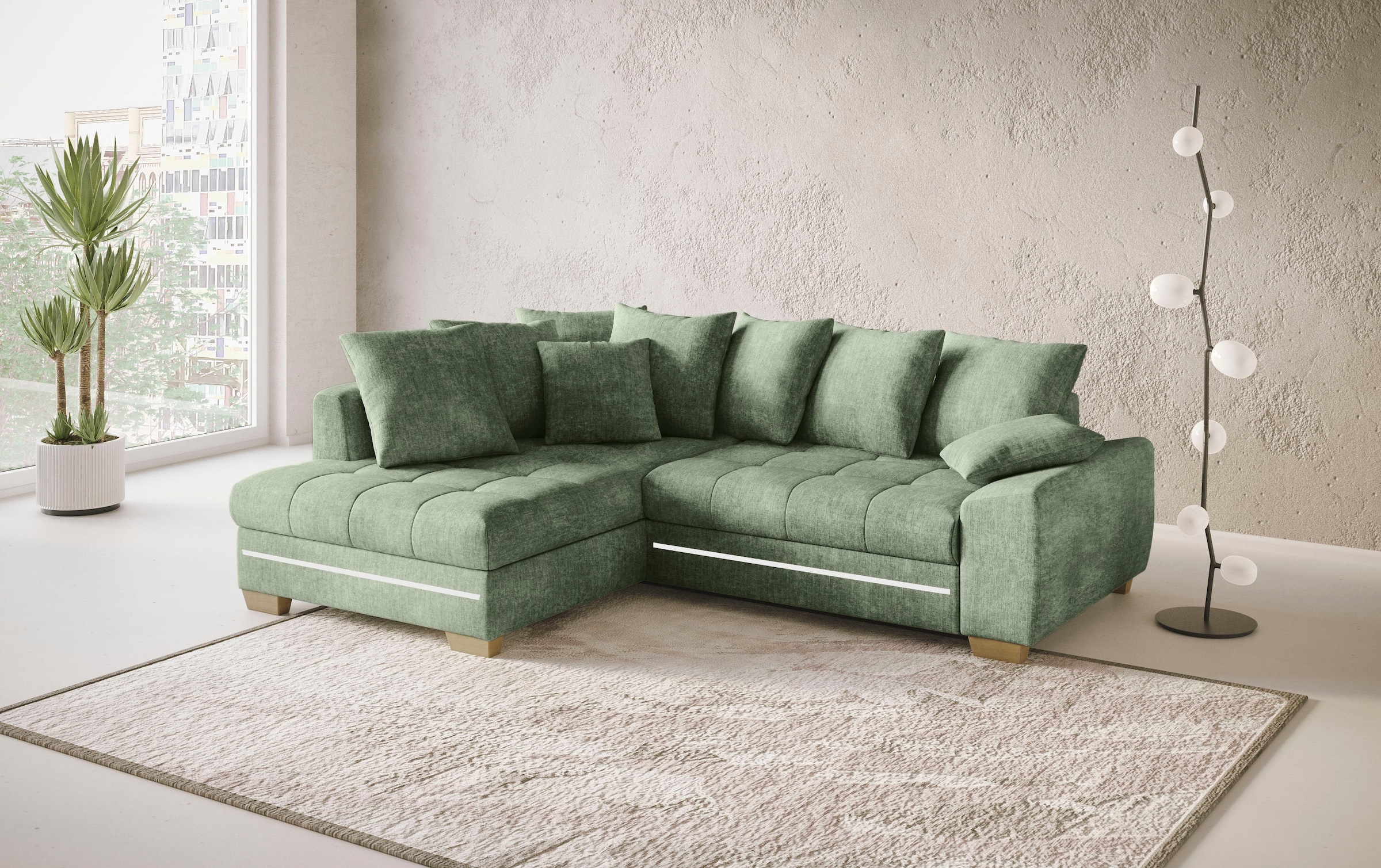 Mr. Couch Ecksofa »Nikita II, L-Form«, mit RGB-LED Beleuchtung, wahlweise mit Bett, Bettkasten, Kaltschaum