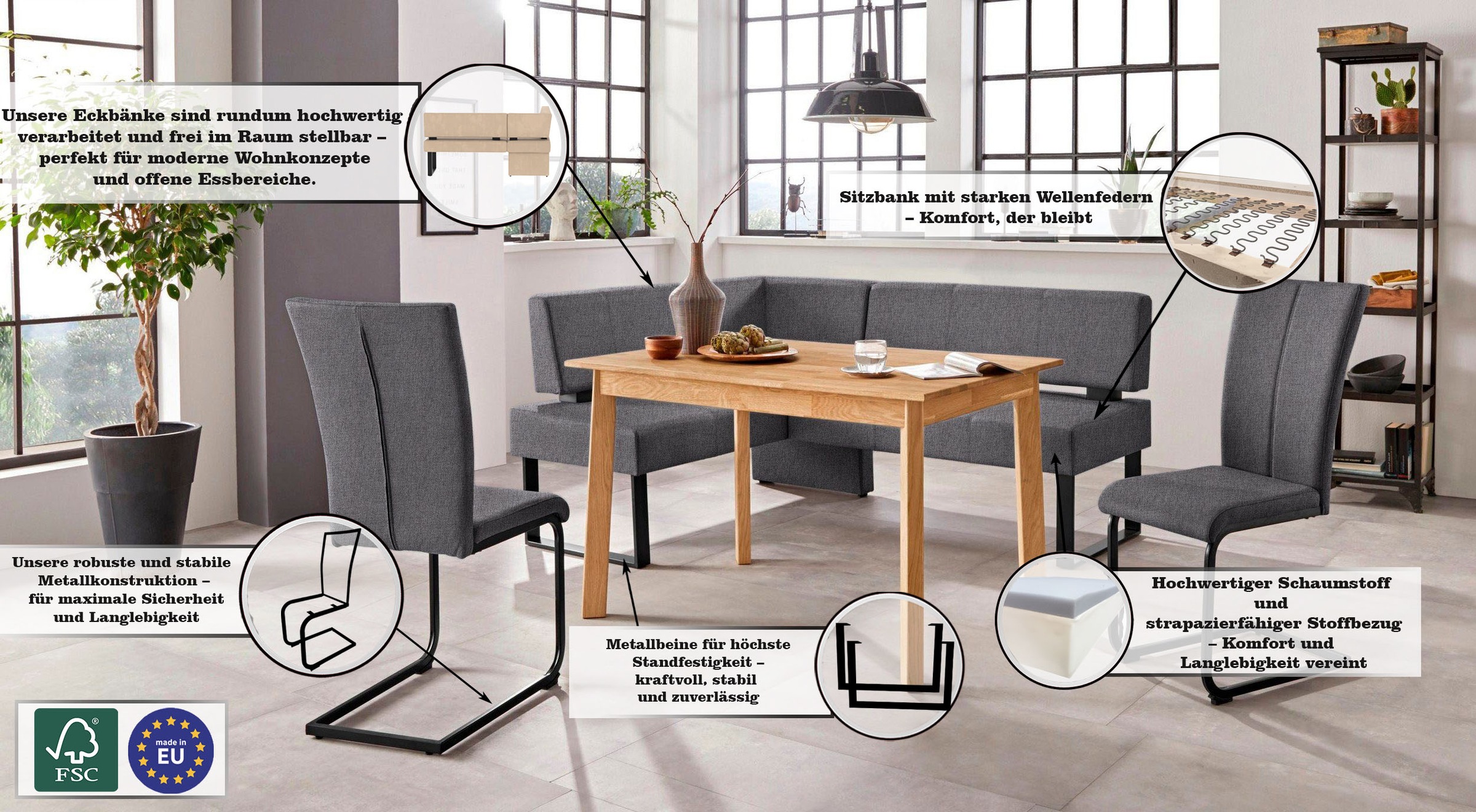 OTTO HOME Oliver Corner Bench Dark Gray 3