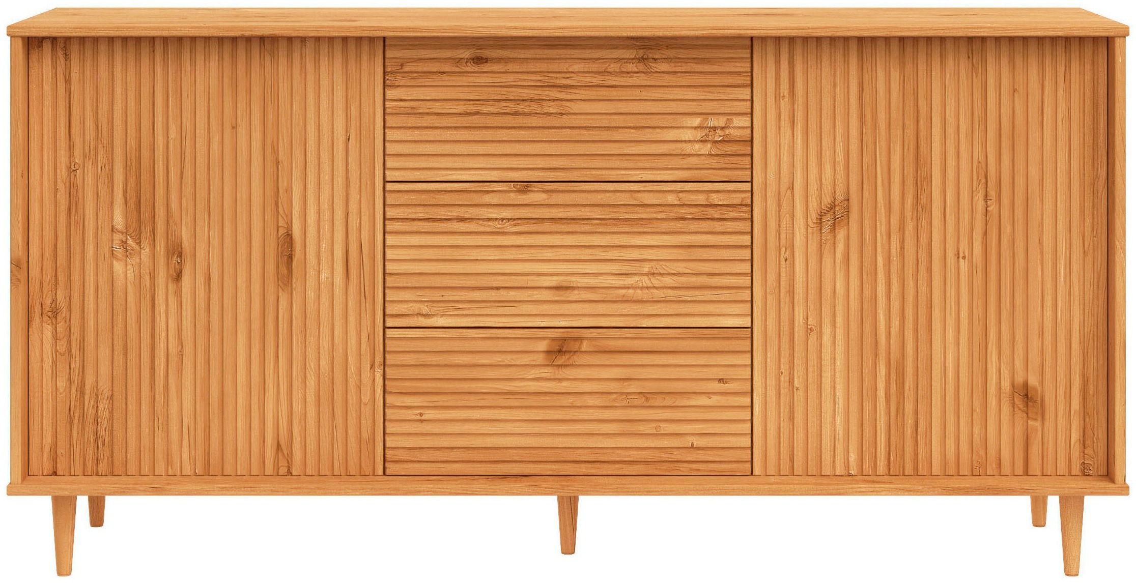 OTTO home Sideboard "Malmedy Front mit gefrästen Rillen" Kommode aus massivem Kiefernholz, Push-to-open, Breite 160 cm