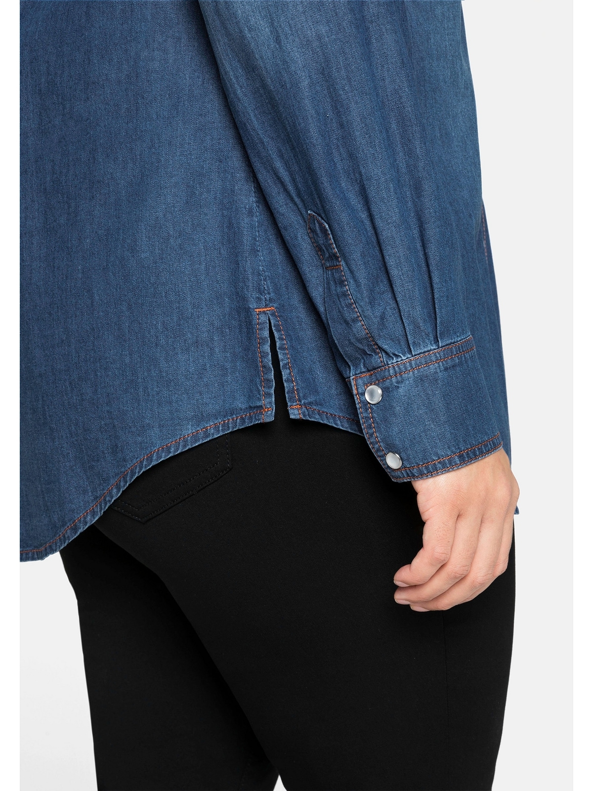 Sheego Jeansbluse »Große Größen«, mit | für Knopfleiste BAUR und Brusttaschen bestellen