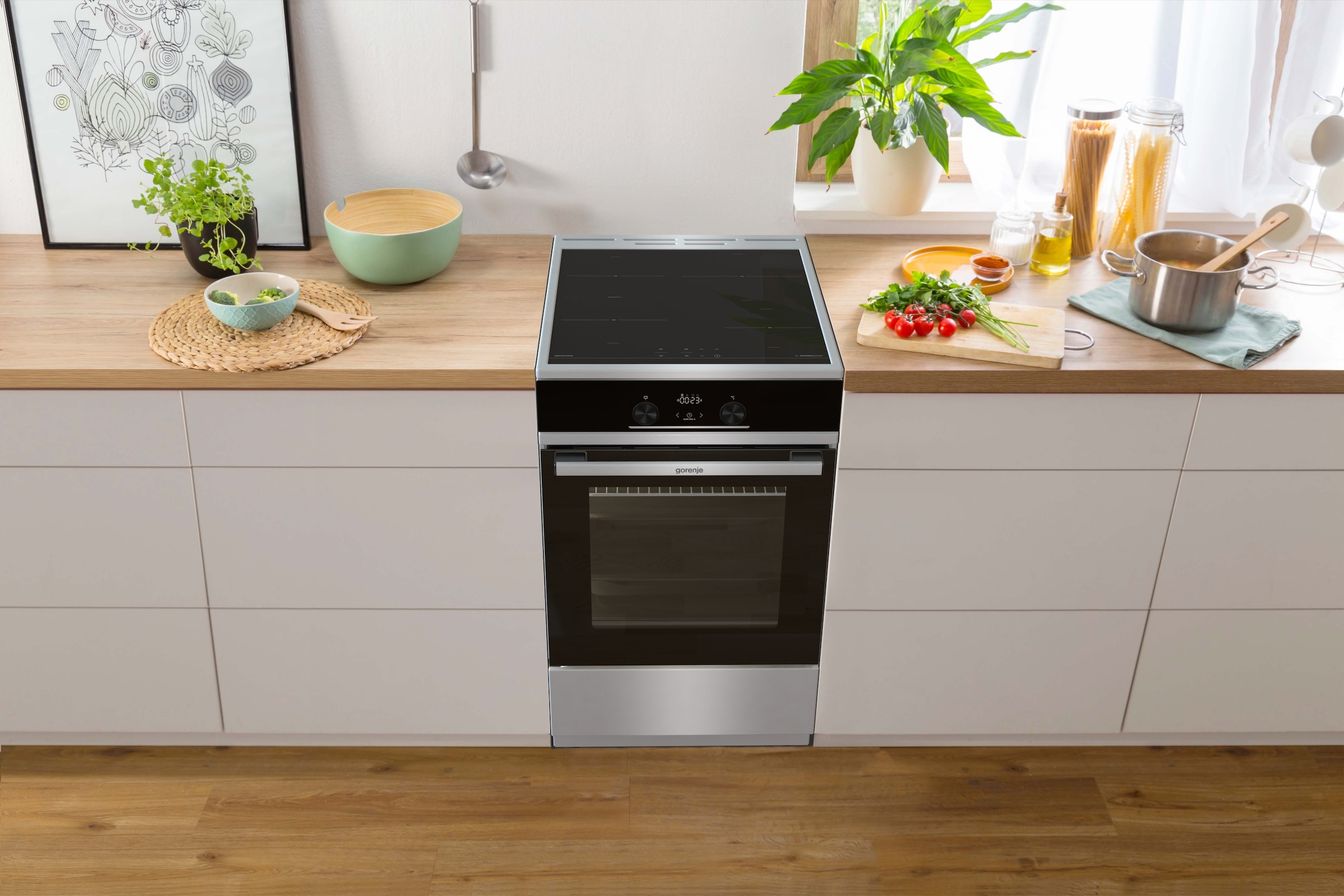 GORENJE Induktions-Standherd »GEITS5C70XPG« mit 1-fach-Teleskopauszug Aqua Clean 1 Stk. tlg. Pizzafunktion mit 275 °C – perfekt für Pizza, Focaccia und mehr!