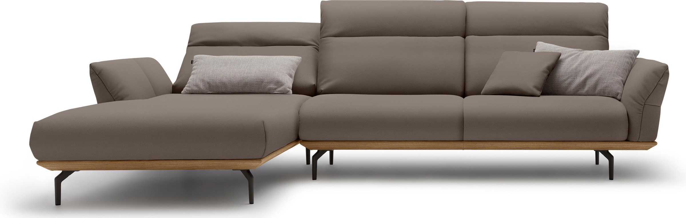 Creation BY ROLF BENZ Ecksofa »CR.460«, Sockel in Nussbaum, Winkelfüße in Umbragrau, Breite 318 cm