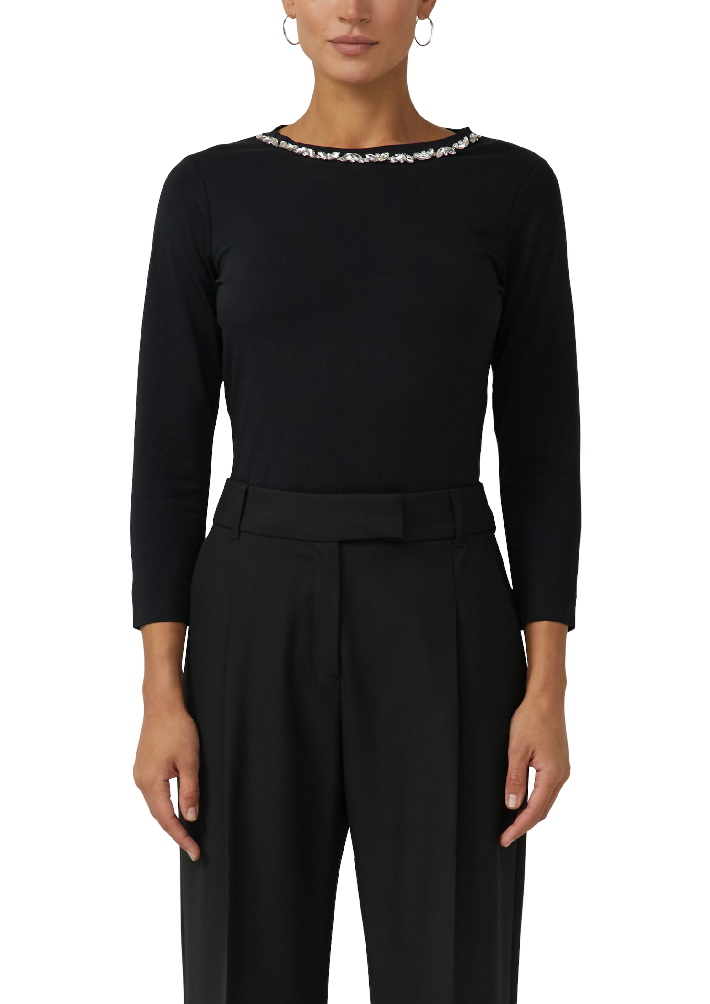 s.Oliver BLACK LABEL Langarmshirt mit Glitzersteinen am Rundhals günstig online kaufen