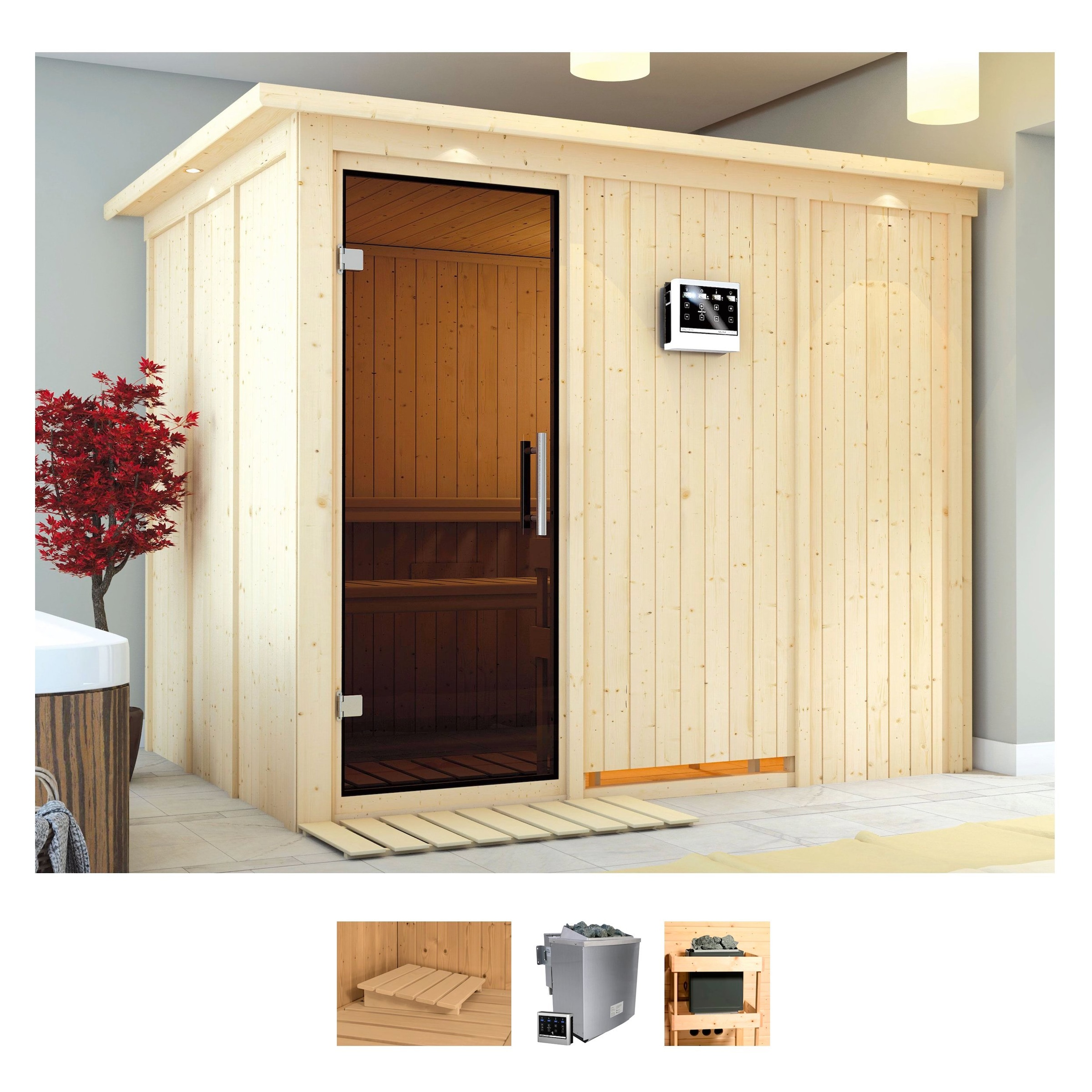 Karibu Sauna "Gitte" Set, Ofen 9 kW Bio externe Strg easy