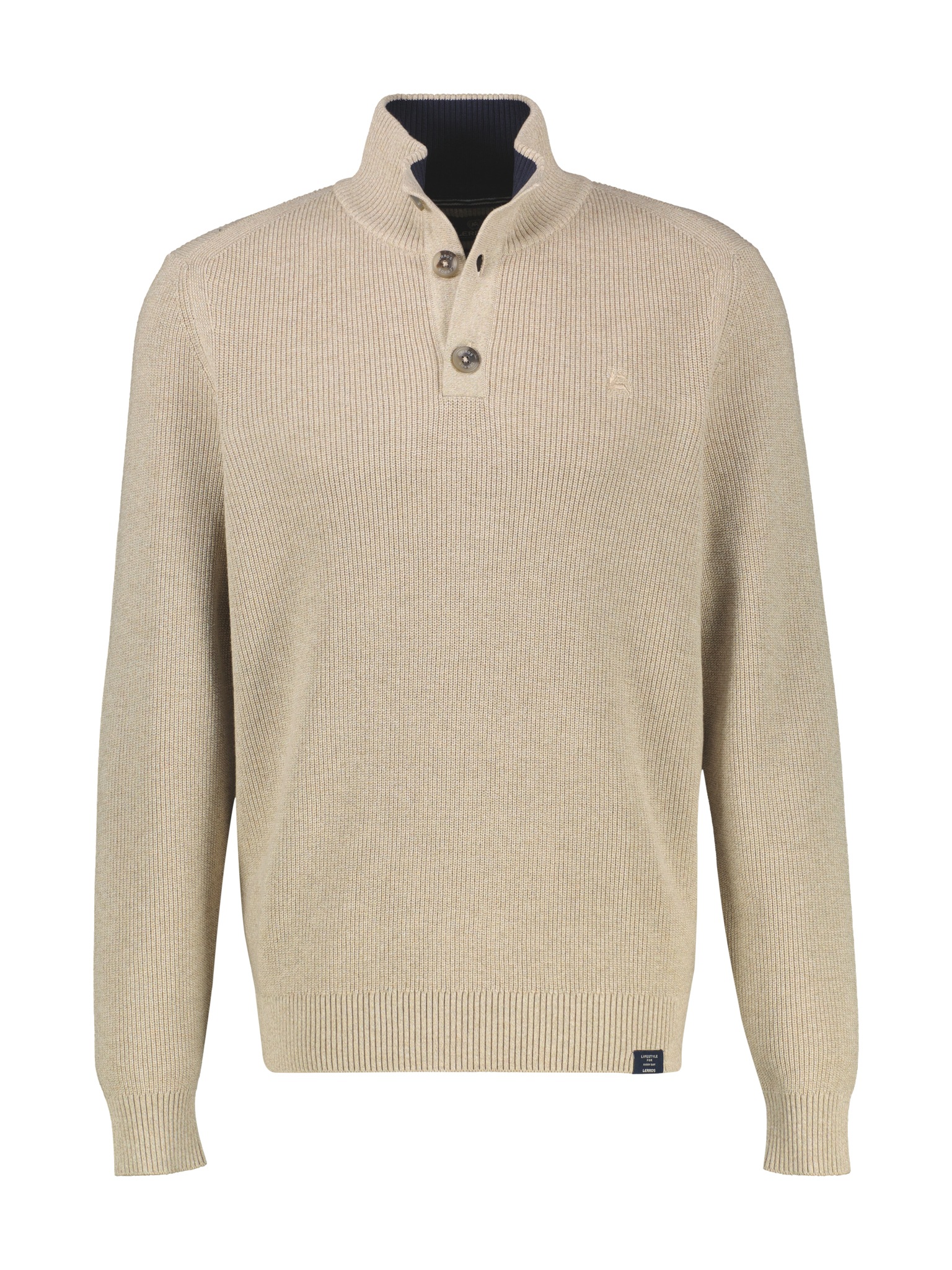 LERROS Strickpullover mit Troyerkragen und kurzer Knopfleiste