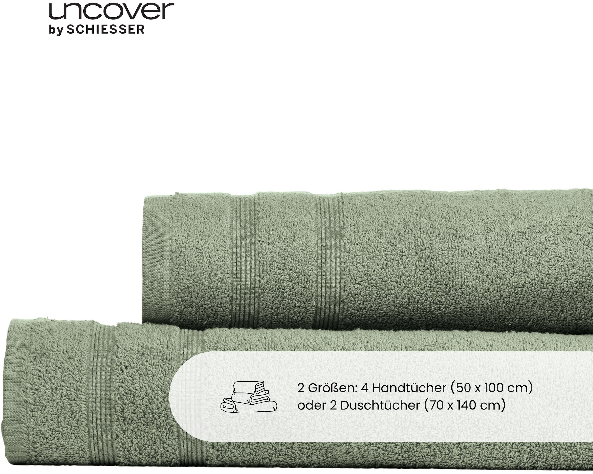 uncover by SCHIESSER Handtücher »Brooklyn mit dezenter Bordüre in Hoch-Tief-Optik«, (Set, 4 St.), Made in Green