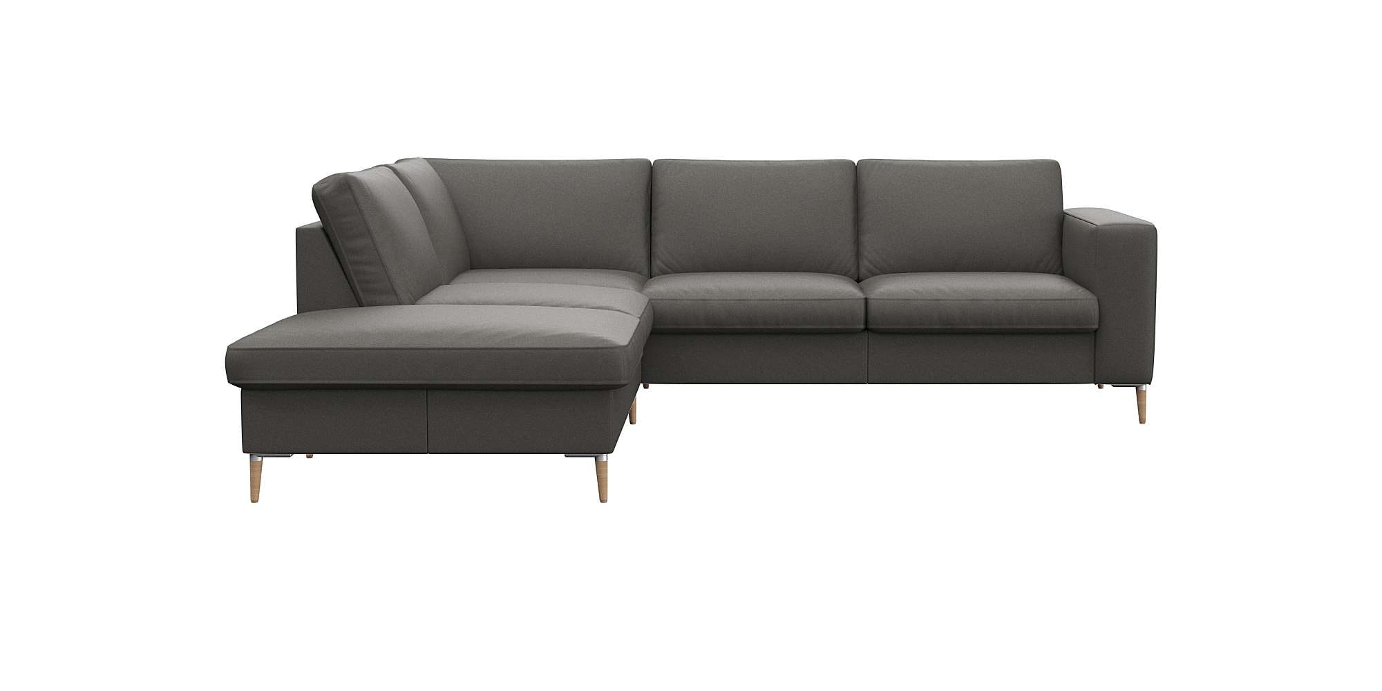Ecksofa FLEXLUX, B:241cm H:85cm T:225cm, grau, 100% Echteder, Wohnzimmer, Sofas, "Fiore, L-Form", breite Armlehnen, Füße Alu/Eiche, B/T 241/225 cm,